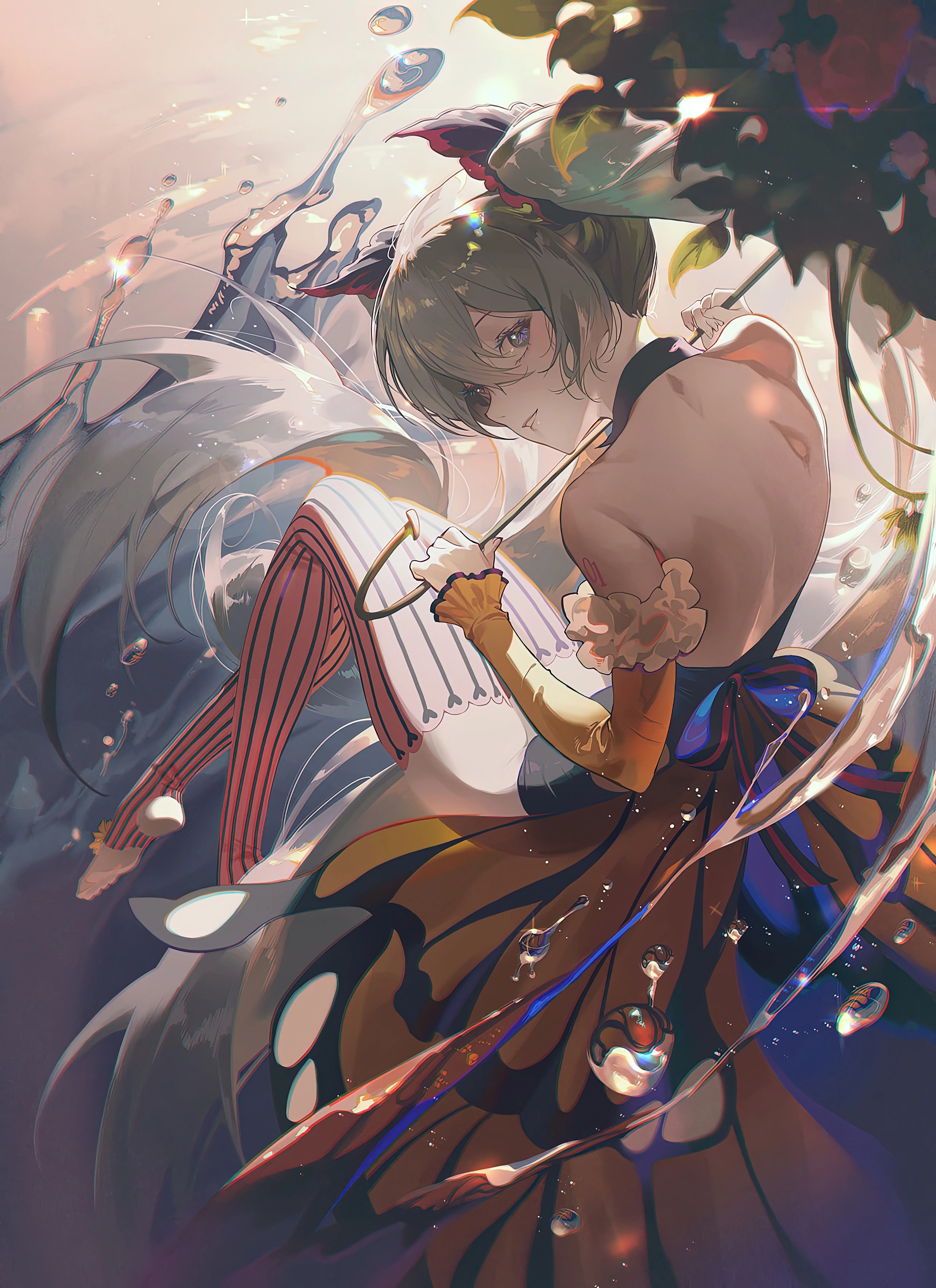 长发 初音 花 水滴 水 长袜 动漫女孩 手机壁纸 4K壁纸