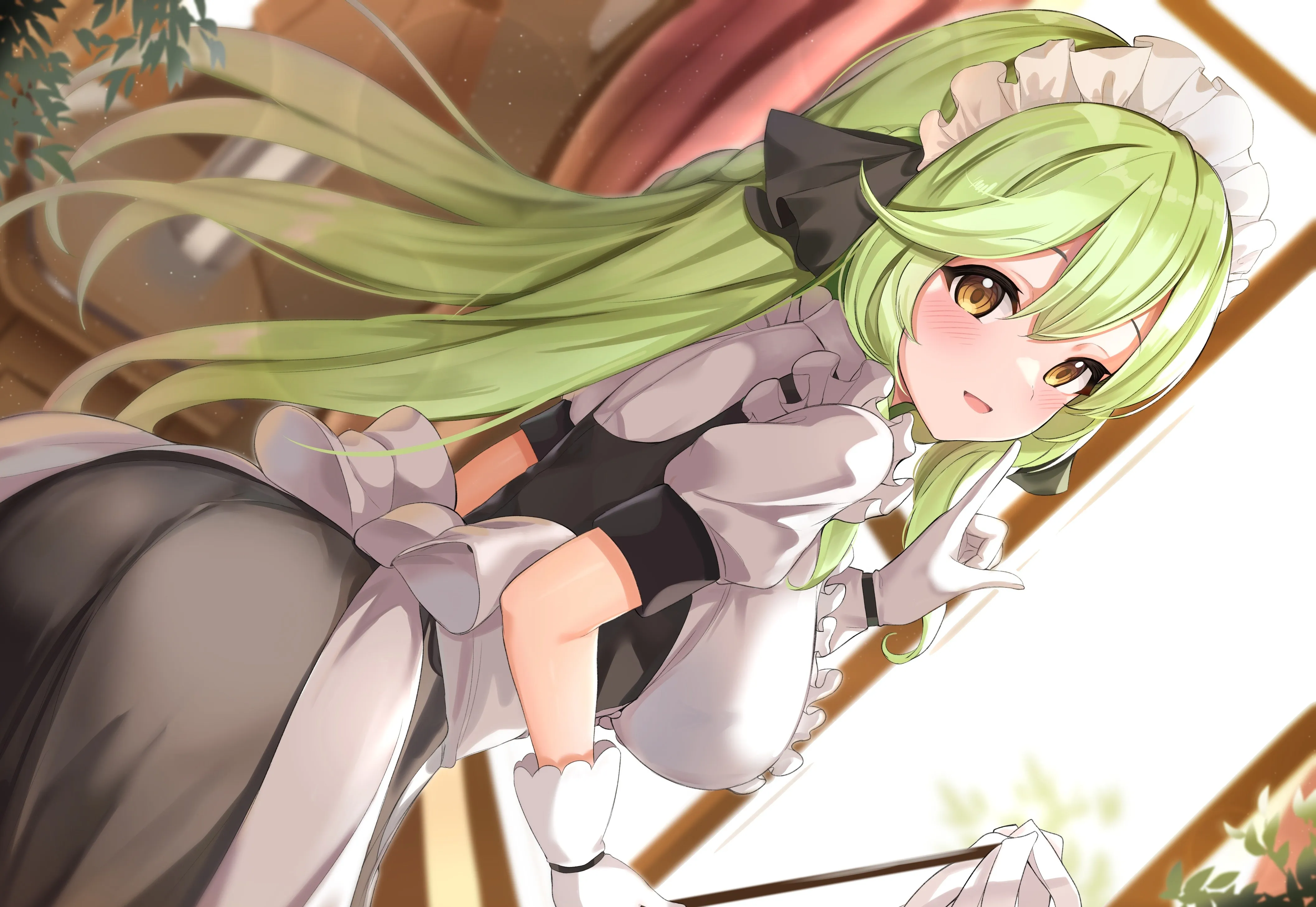 动漫 动漫女孩 女仆服装 女仆 绿色 头发 电脑壁纸 4K壁纸