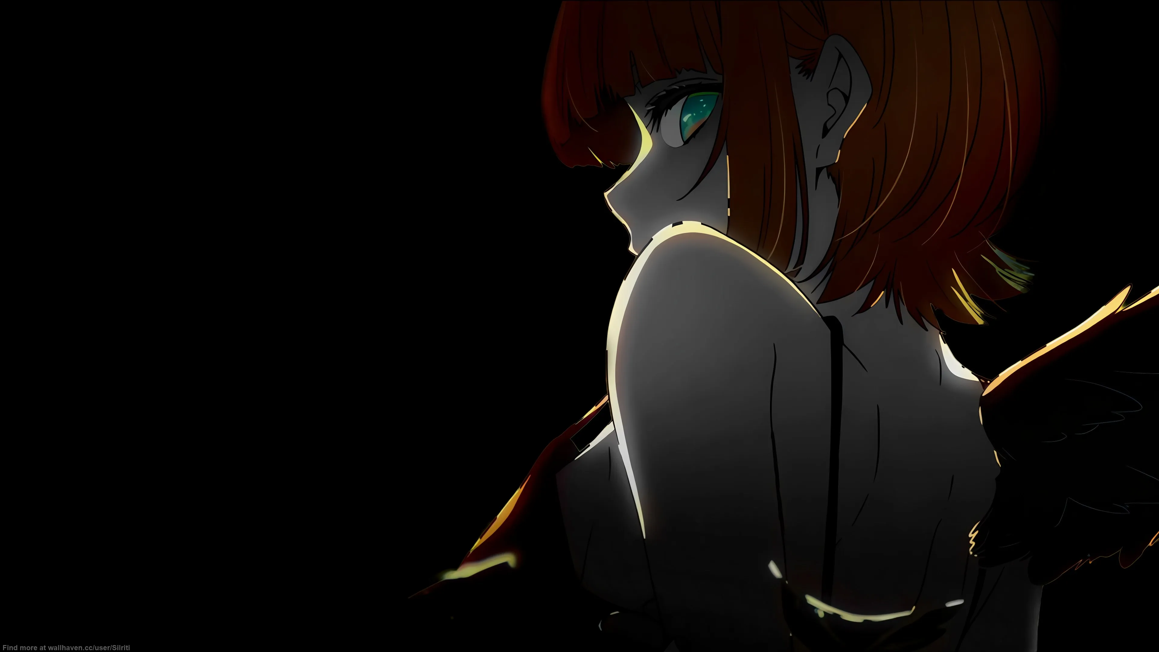 黑色背景 单色 动漫女孩 简单的背景 极简主义 回头 回望 4K壁纸