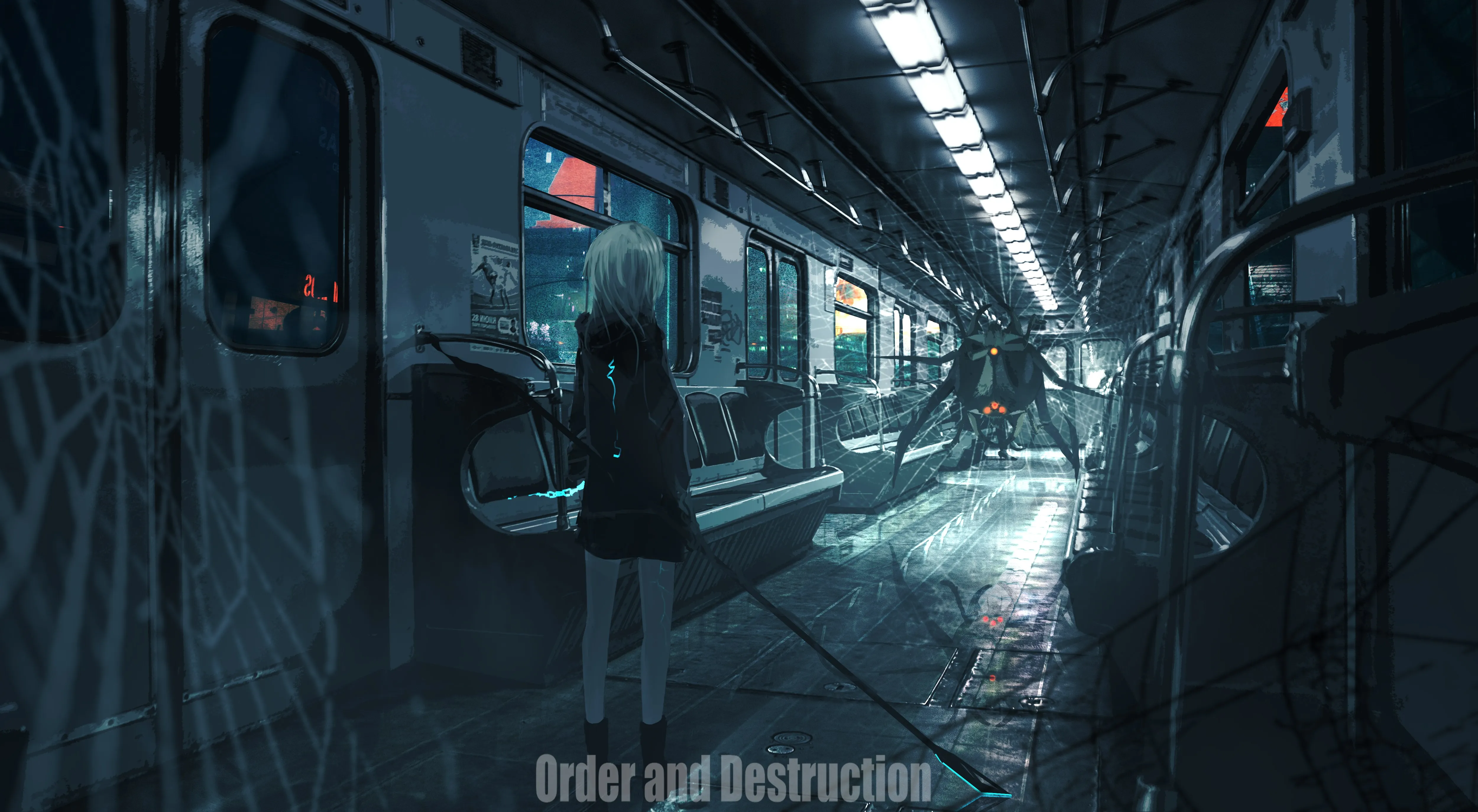 动漫 动漫女孩 铁路 怪物 蜘蛛 战斗 4K壁纸