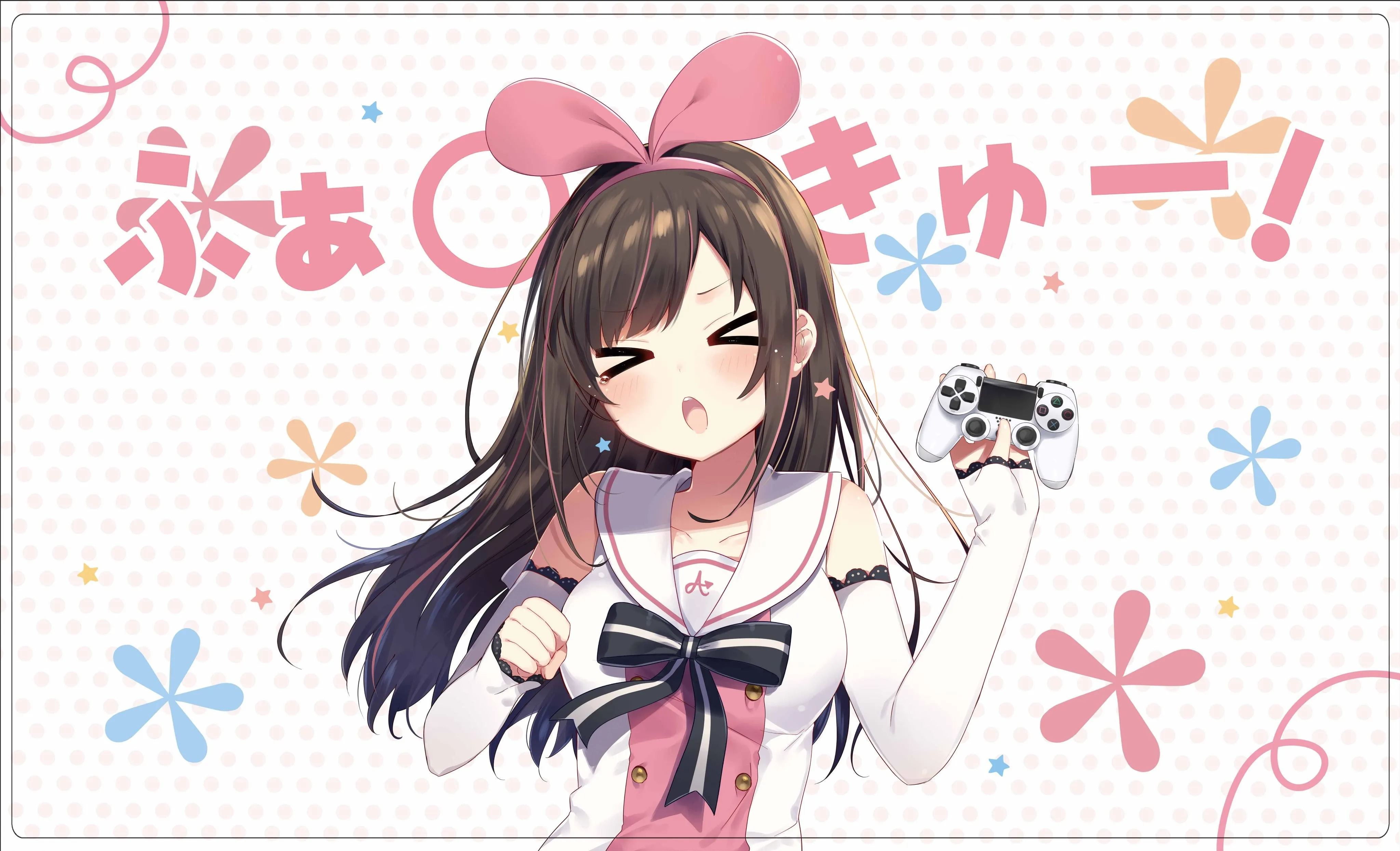 浅色 深色头发 动漫 动漫女孩 白色背景 粉色丝带 虚拟 4K壁纸