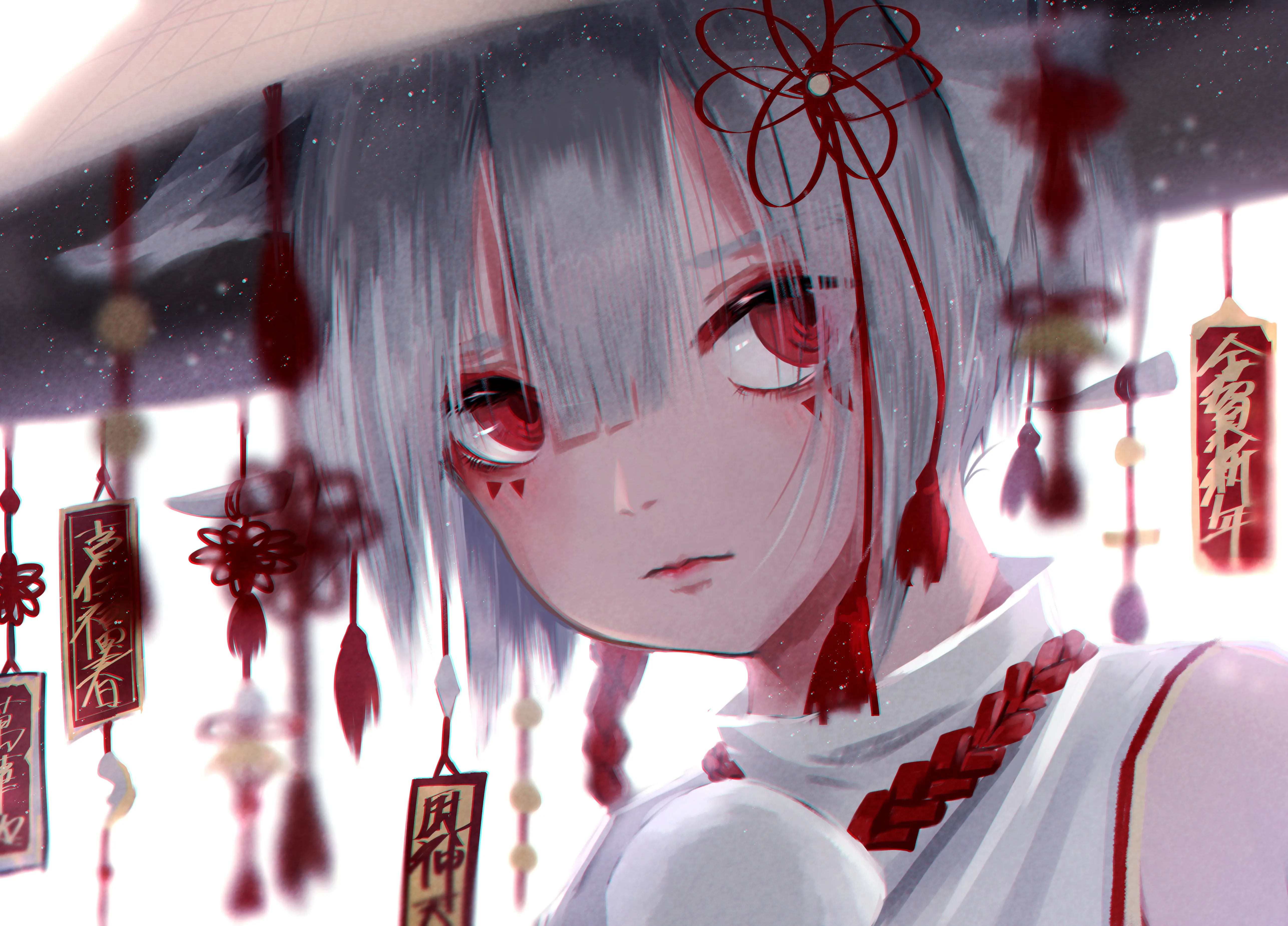 红眼睛 短发 白发 肩膀 动漫 动漫女孩 犬夜叉 服装 化妆 4K壁纸