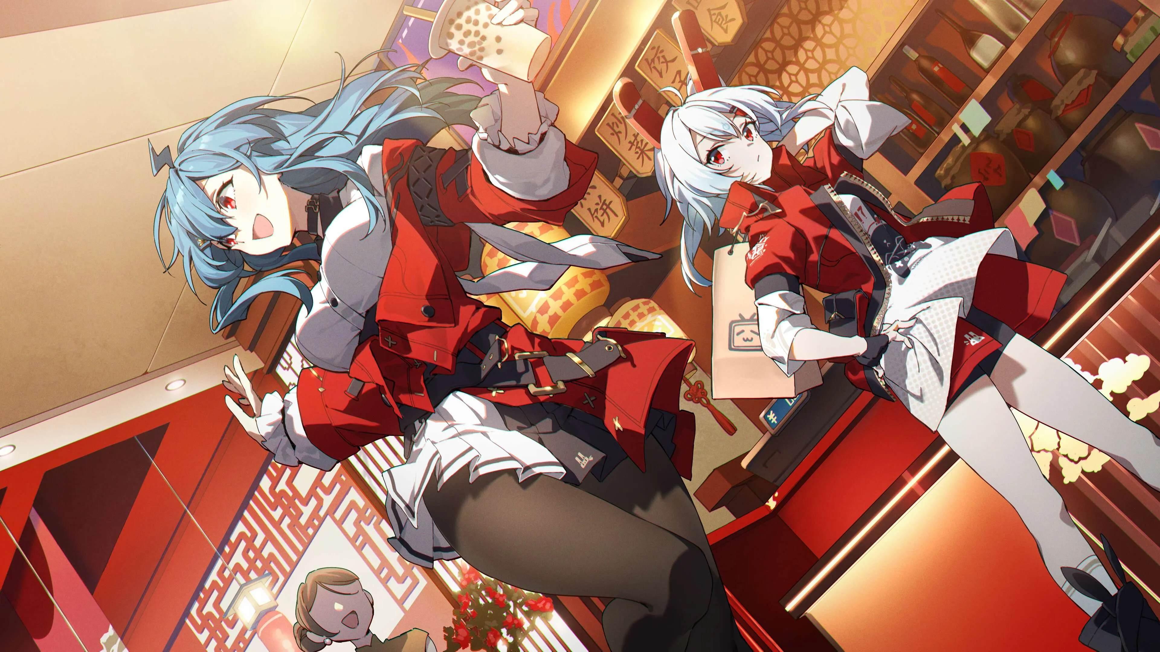 女孩 动漫 女孩 饭店 奶茶 中餐馆 4K壁纸