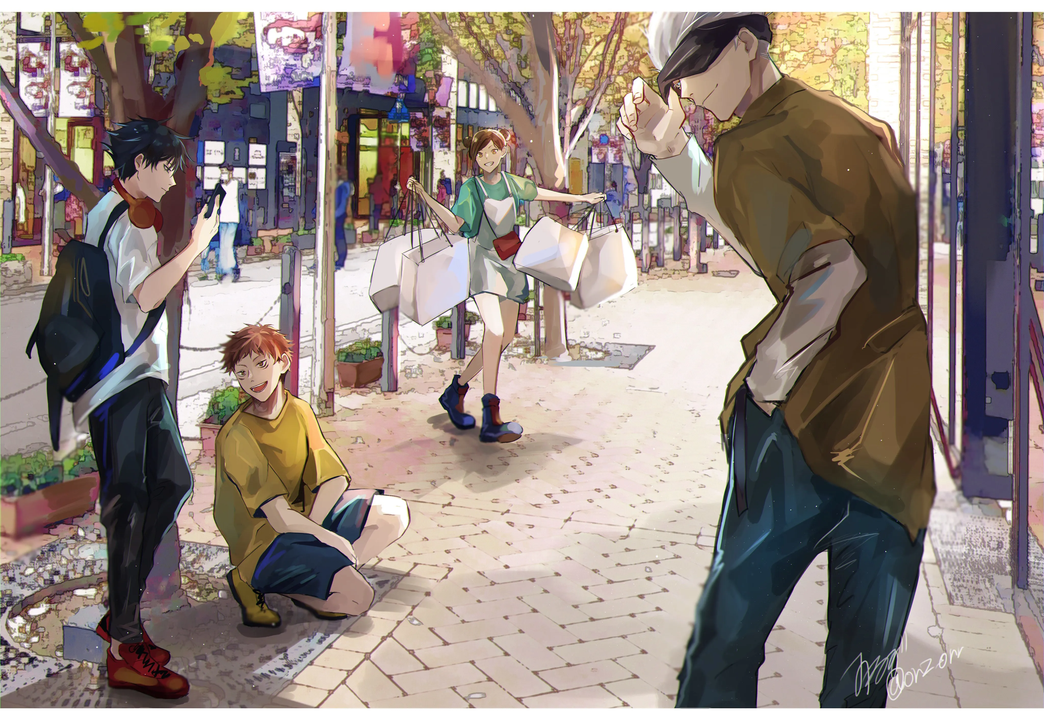 街道 购物 动漫 男孩 女孩 时尚 朋友 好友 兄弟 4K壁纸