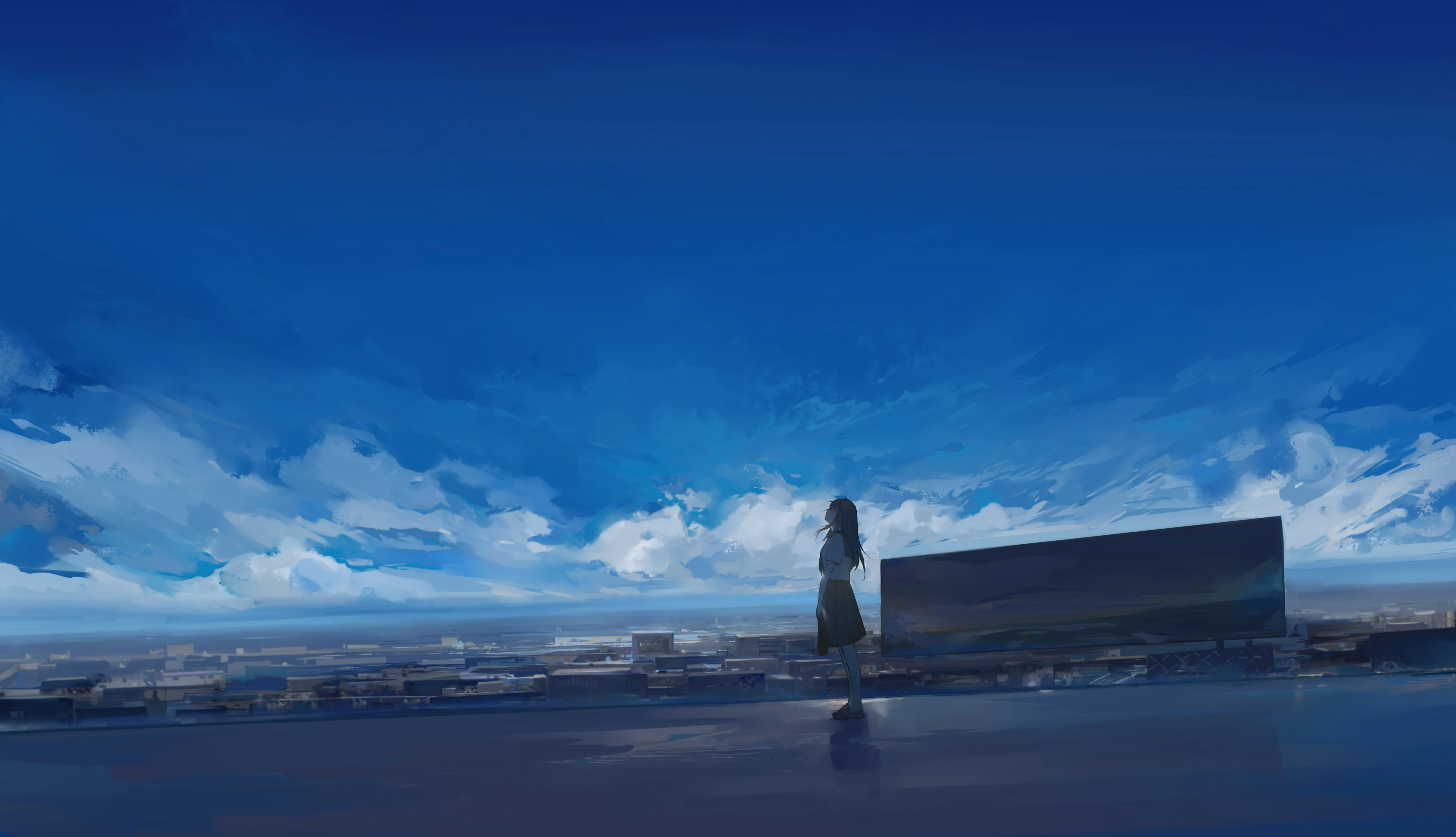 动漫 女孩 天空 云 4K壁纸