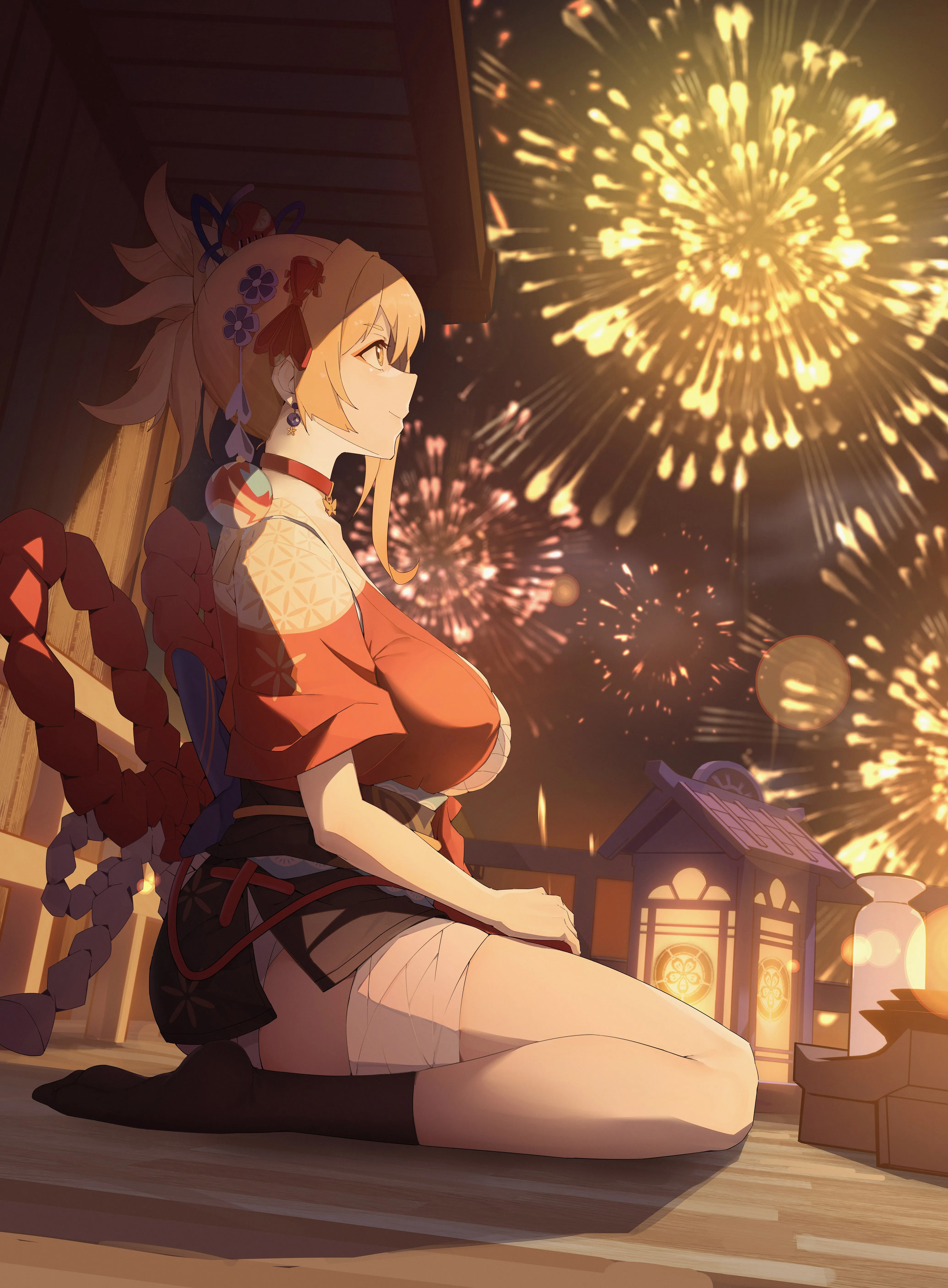 原神 烟花 灯笼 动漫 女孩 手机壁纸 4K壁纸