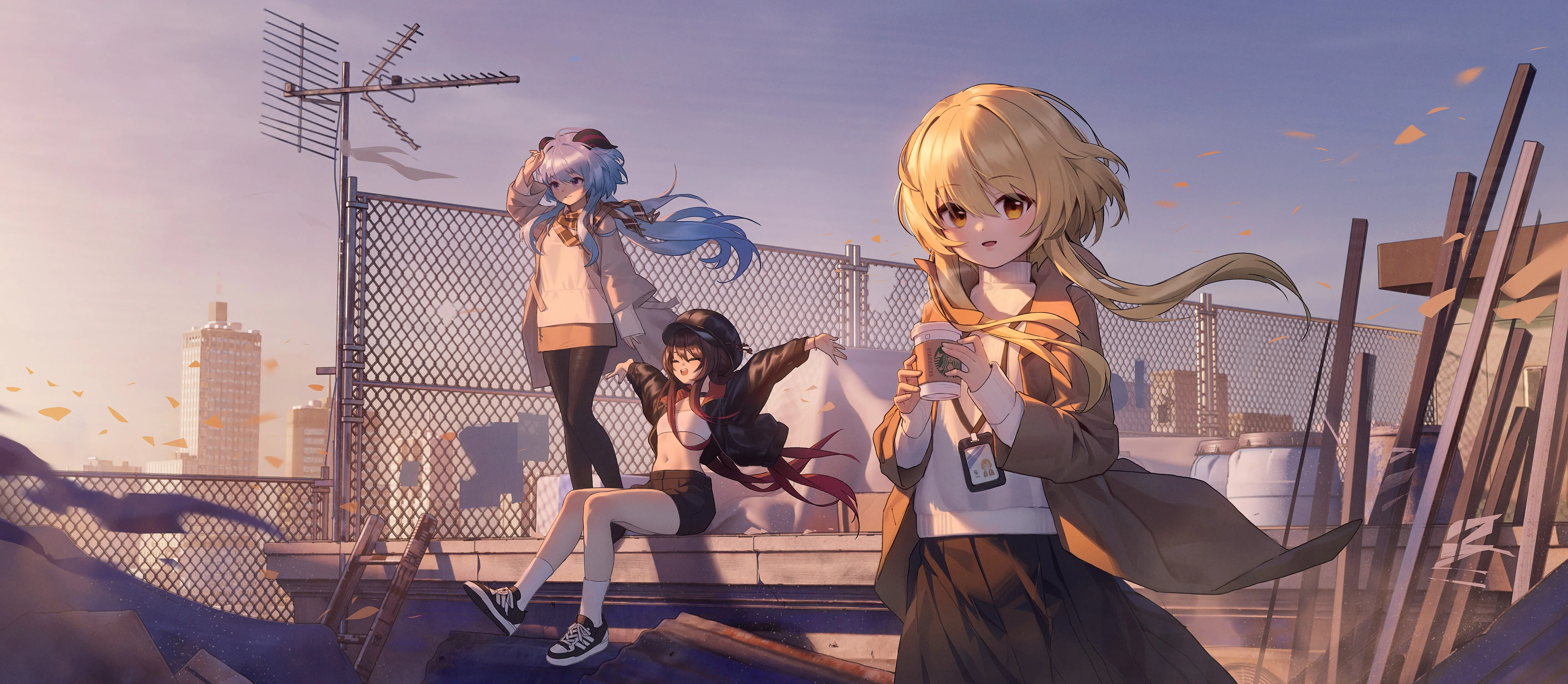 肚皮 肚脐 胡桃 原神 动漫 女孩 AI艺术 户外 晴空 夕阳 4K壁纸