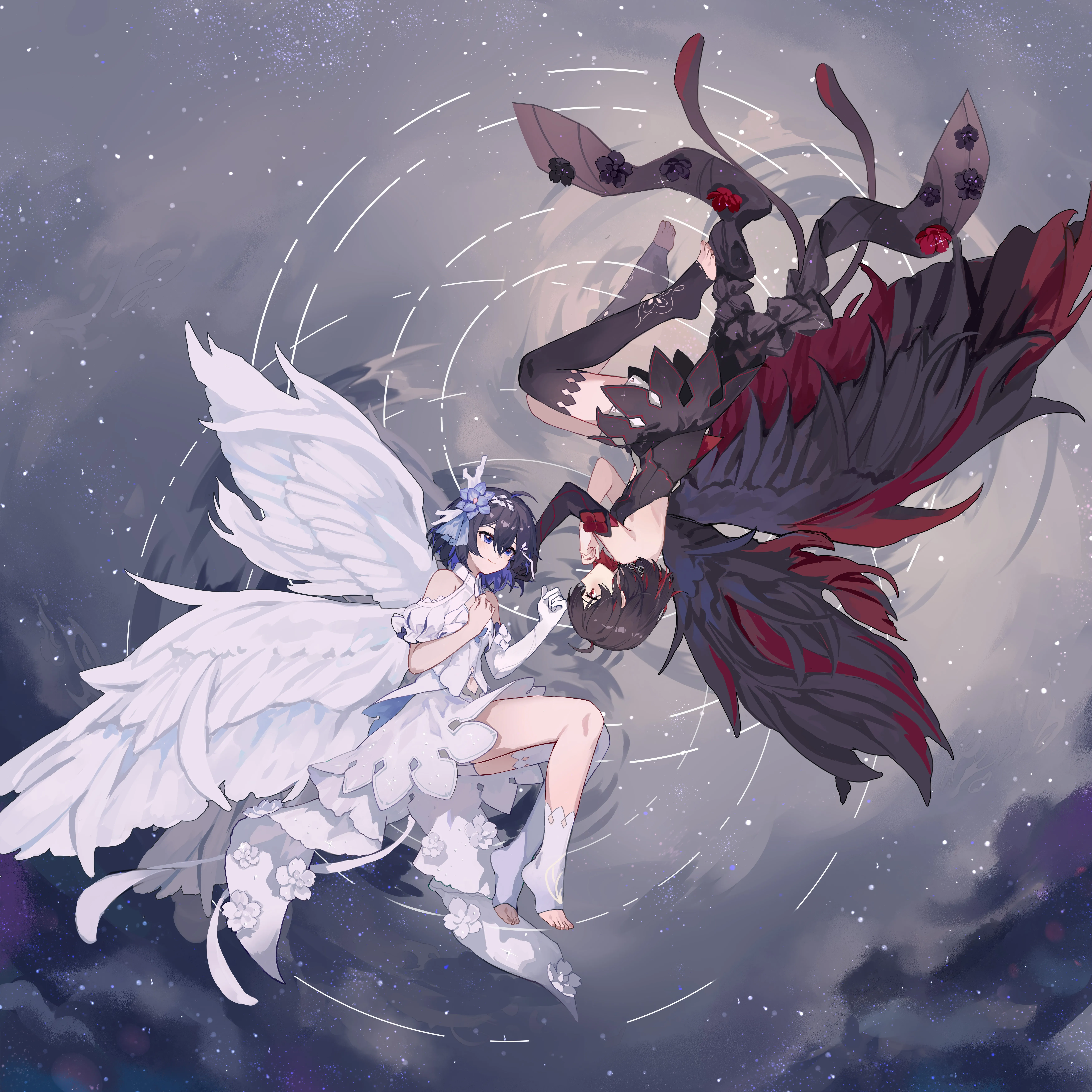 躺着 侧卧 脚 动漫 女孩 水 翅膀 衣服 手套 手机壁纸 4K壁纸