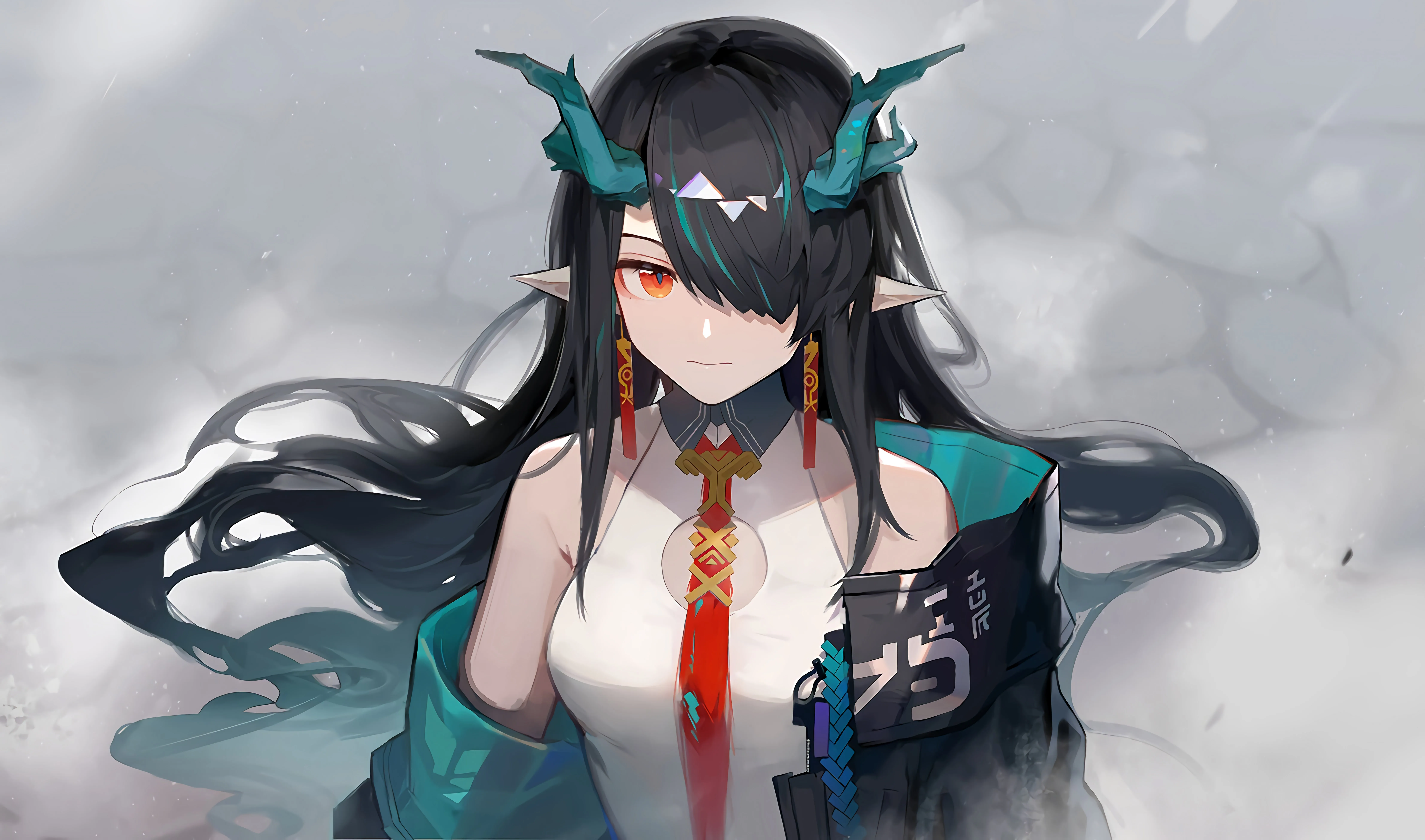 花娘 黑图 武士 动漫 女孩 游戏 艺术作品 黄昏 龙女 8K壁纸
