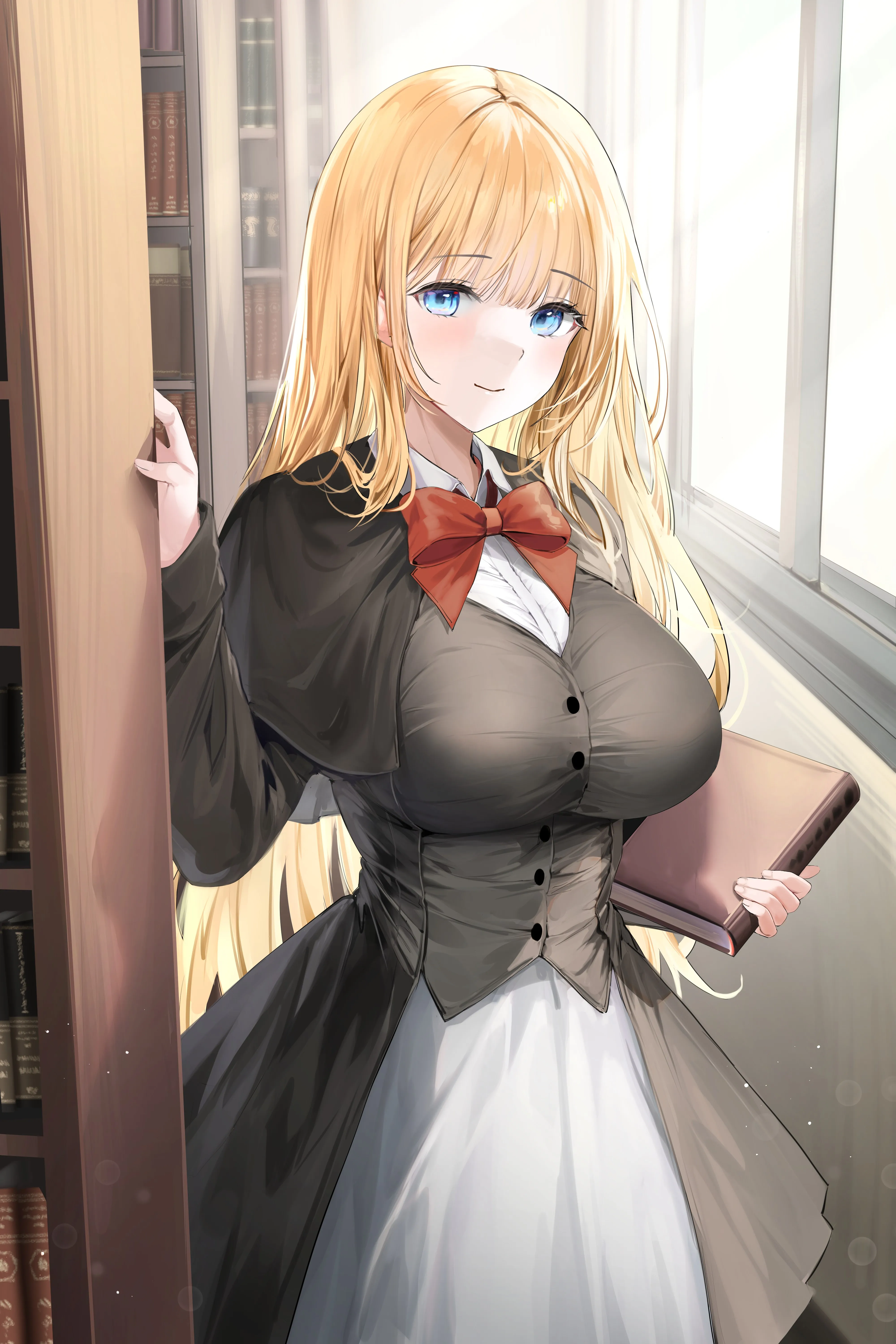 金发 蓝眼睛 百合 动漫 女孩 书籍 服装 艺术作品 手机壁纸 4K壁纸