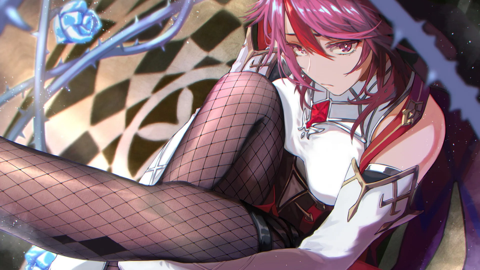 动漫女孩 原神 罗莎莉 原神 渔网连裤袜 双色调头发