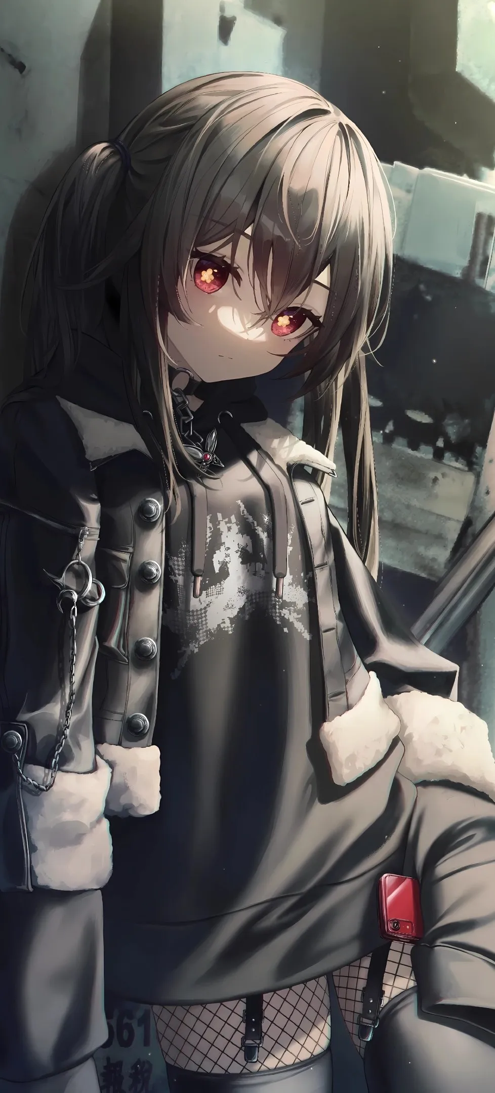 长发 胡桃 原神 看观众 动漫 动漫女孩 原神 渔网 双尾 吊袜带 长袜 手机 4壁纸