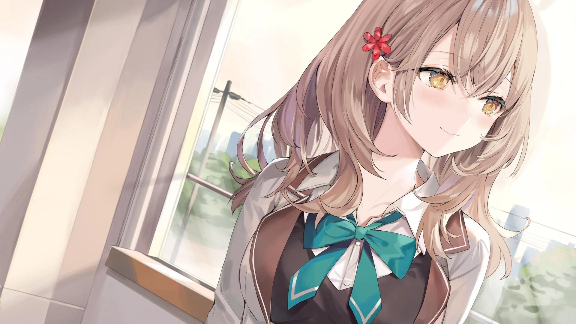 金发 动漫女孩 黄眼睛 微笑的女孩