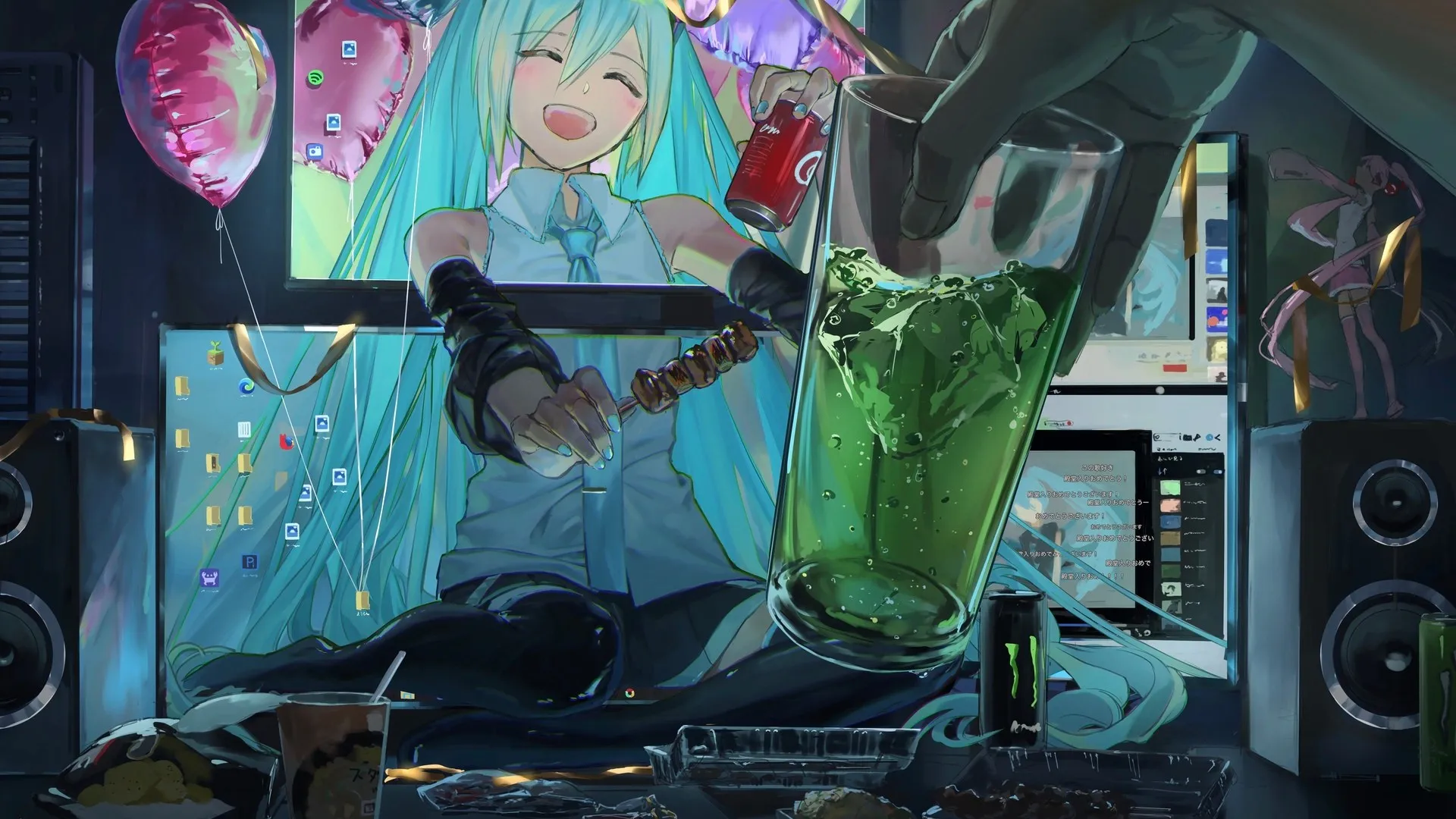 动漫 动漫女孩 初音 小提琴 显示器