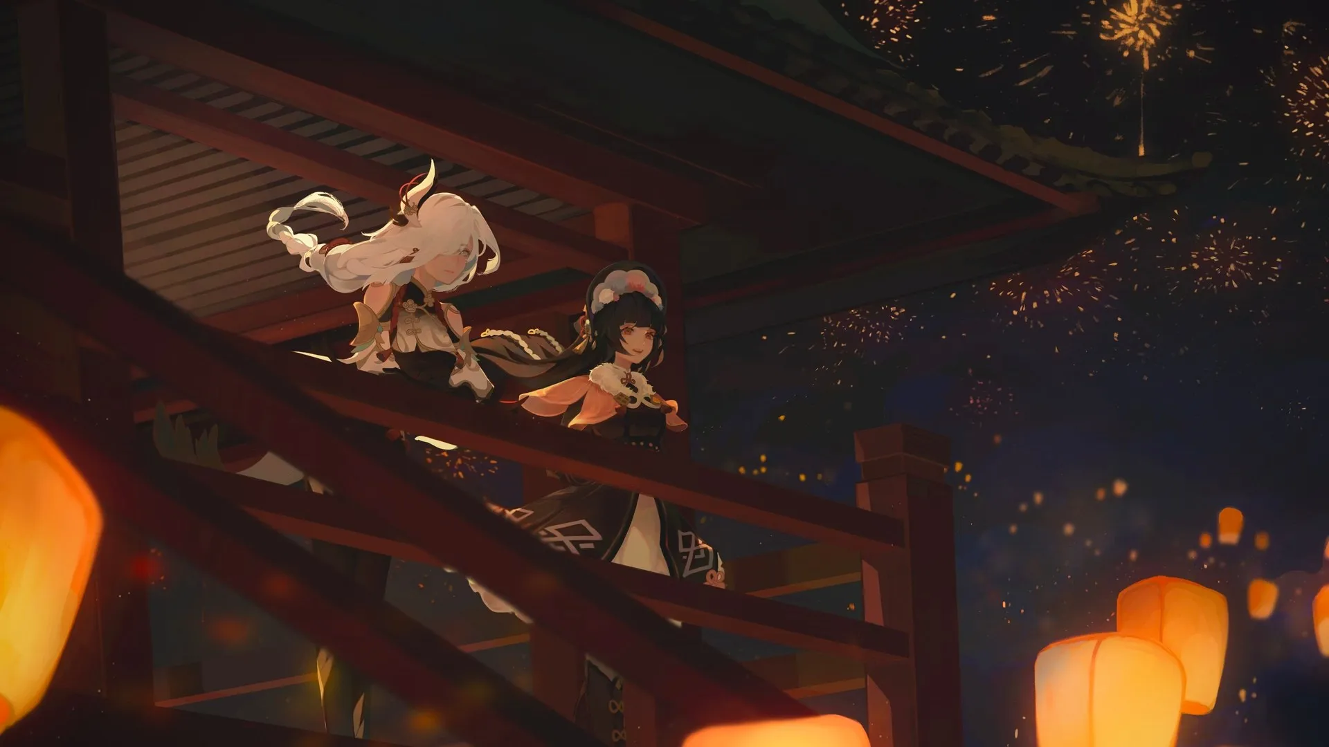 原神 深和 动漫女孩 烟花盛开