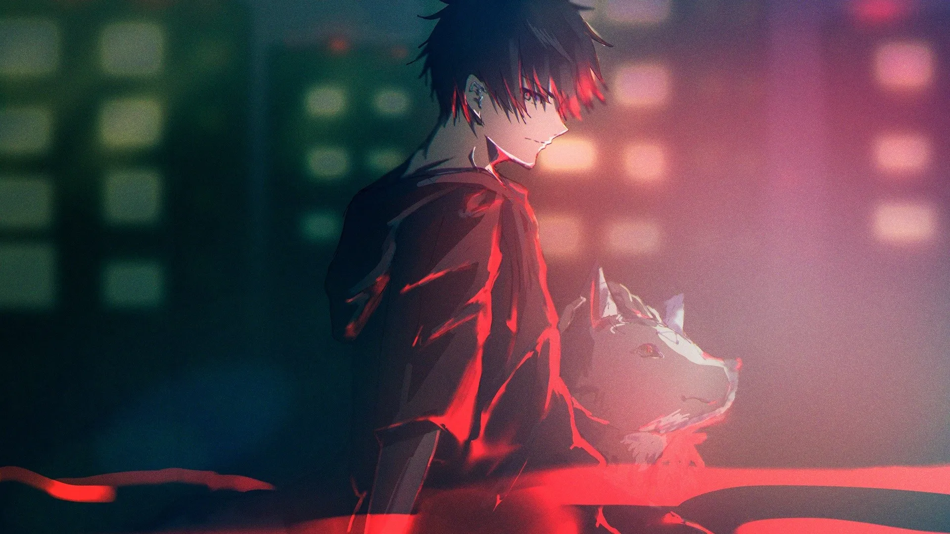 动漫男孩 动漫 召唤师 抚摸狼头的男孩