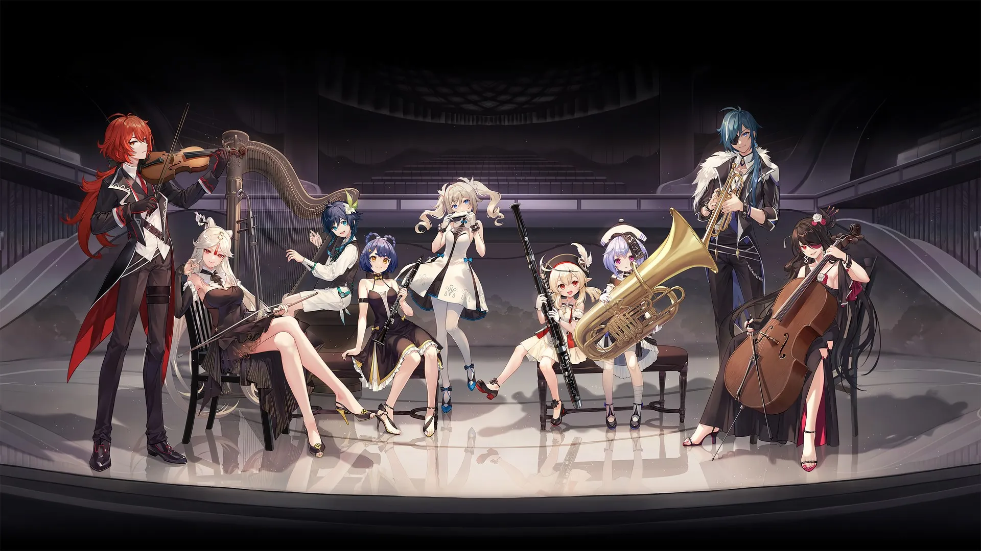 原神 乐队 音乐 小提琴 竖琴 长笛 小号 乐器