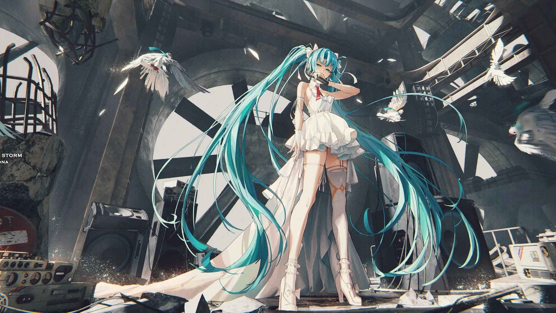 长发 蓝头发 蓝眼睛 站着 动漫 动漫女孩 电脑壁纸 4K壁纸