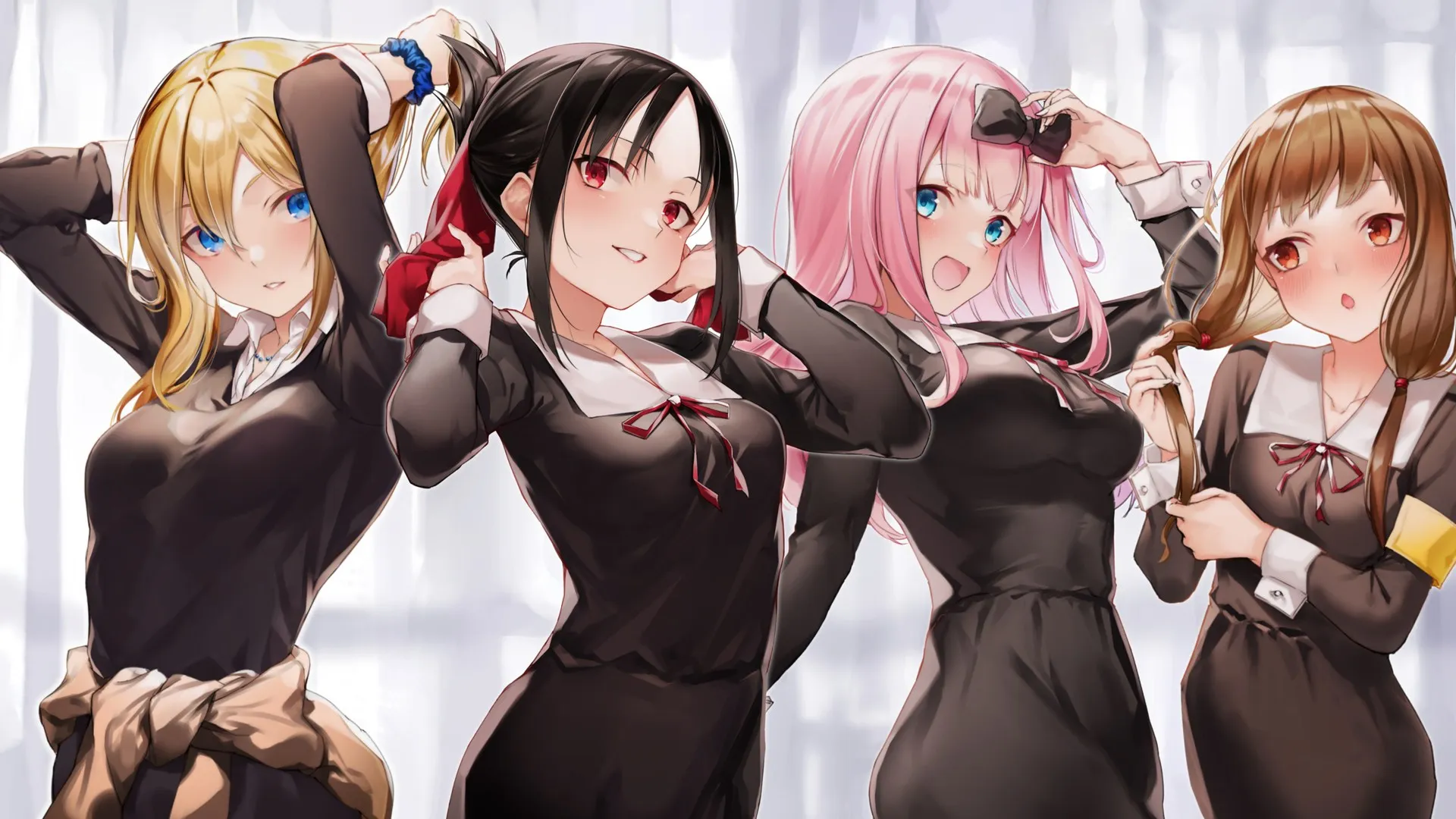 爱就是战争 鹿谷信宫 早阪爱 藤原千香 米野美子 动漫女孩 校服 黑发 电脑壁纸 4K壁纸