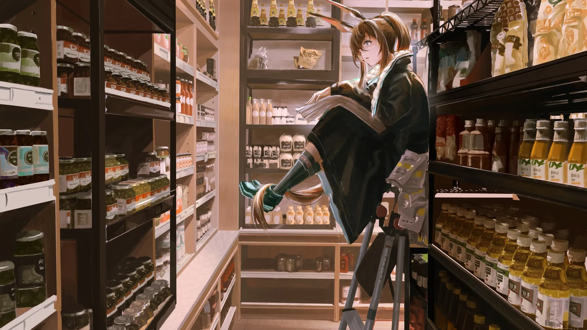 动漫 动漫女孩 武士 阿米亚 兽耳 商店 兔女郎 电脑壁纸 4K壁纸