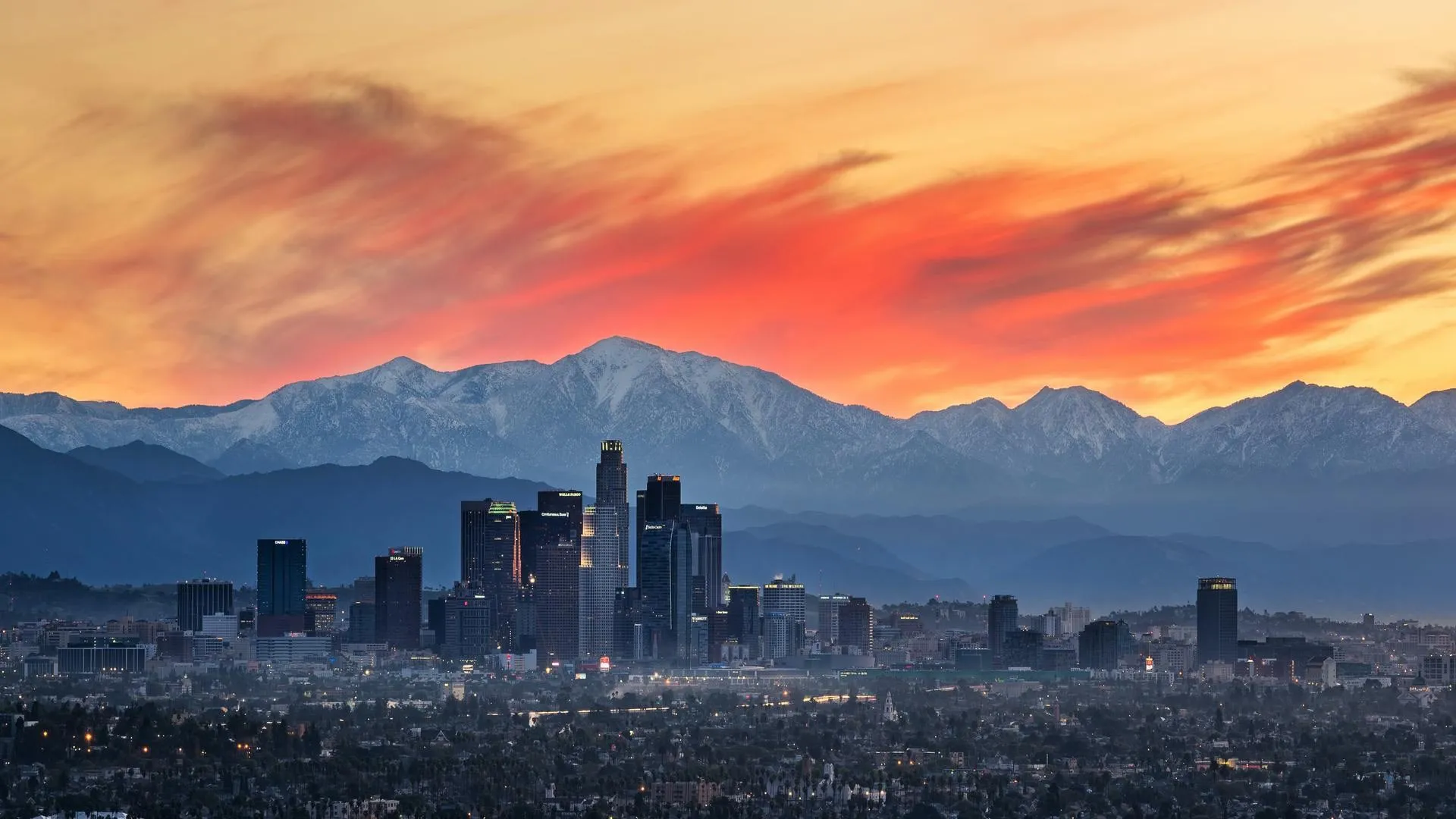 风景 城市 城市景观 洛杉矶 摄影 日出 山脉 烟雾 电脑壁纸 4K壁纸