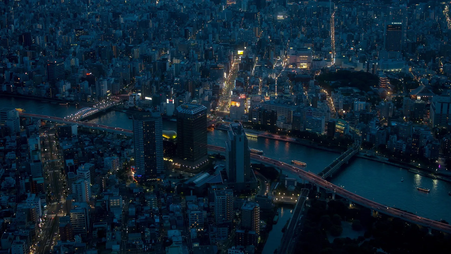 城市 交通 河流 路灯 鸟瞰 亚洲 城市景观 电脑壁纸 4K壁纸