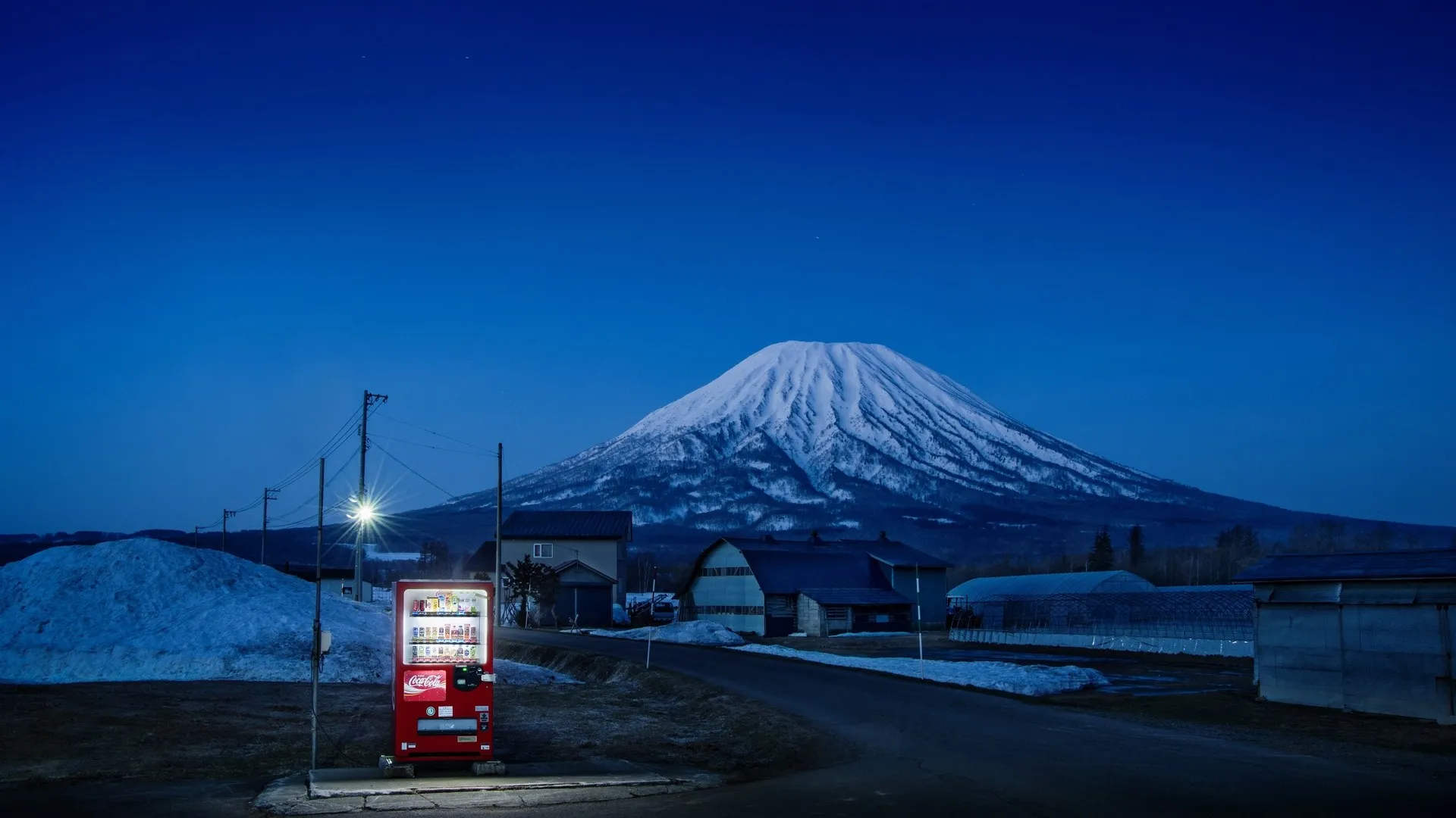 大桥英治 富士山 自动售货机 风景 夜间 电脑壁纸 4K壁纸