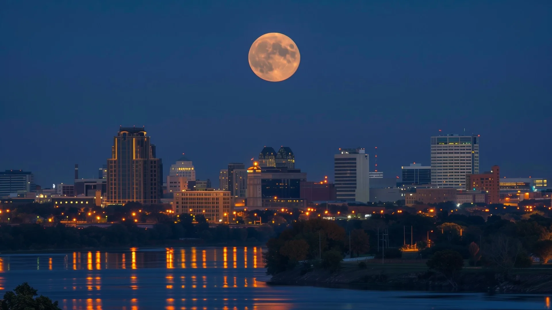 天际线 城市 蓝色小时 月亮 电脑壁纸 4K壁纸