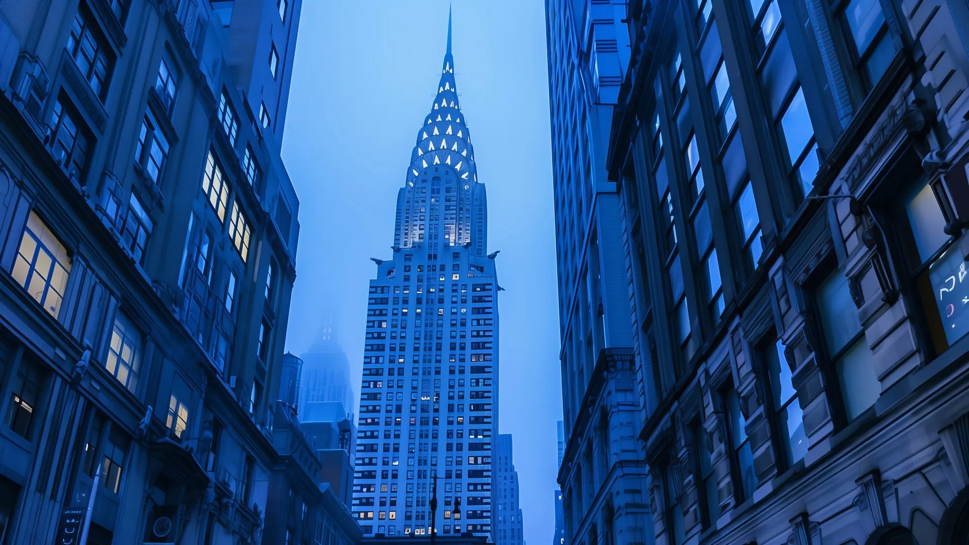 城市 克莱斯勒大厦 蓝色 摩天大楼 电脑贴纸 4K贴纸