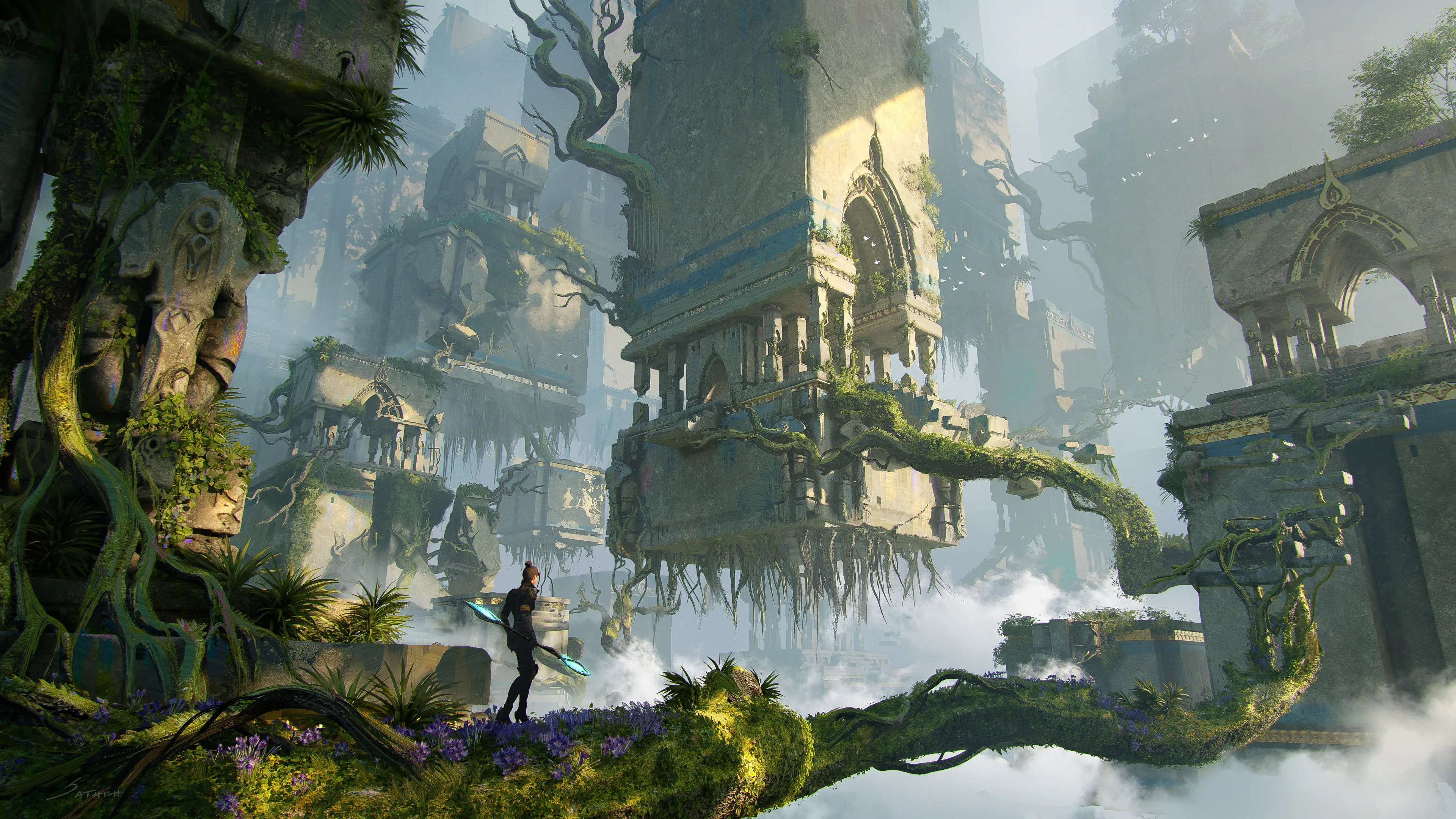 女性 插图 建筑 抽象 自然 环境 植物 4K壁纸