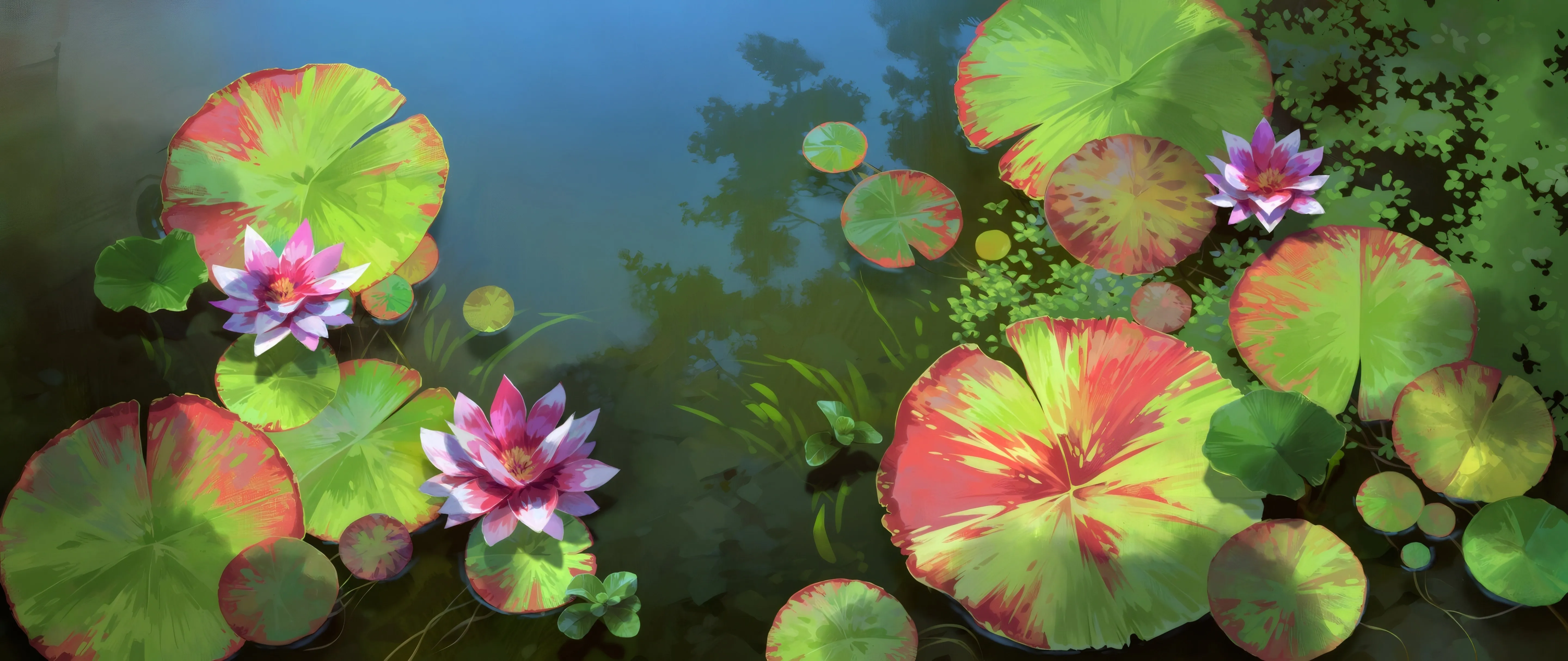 睡莲 池塘 运河 杂草丛生 4K壁纸