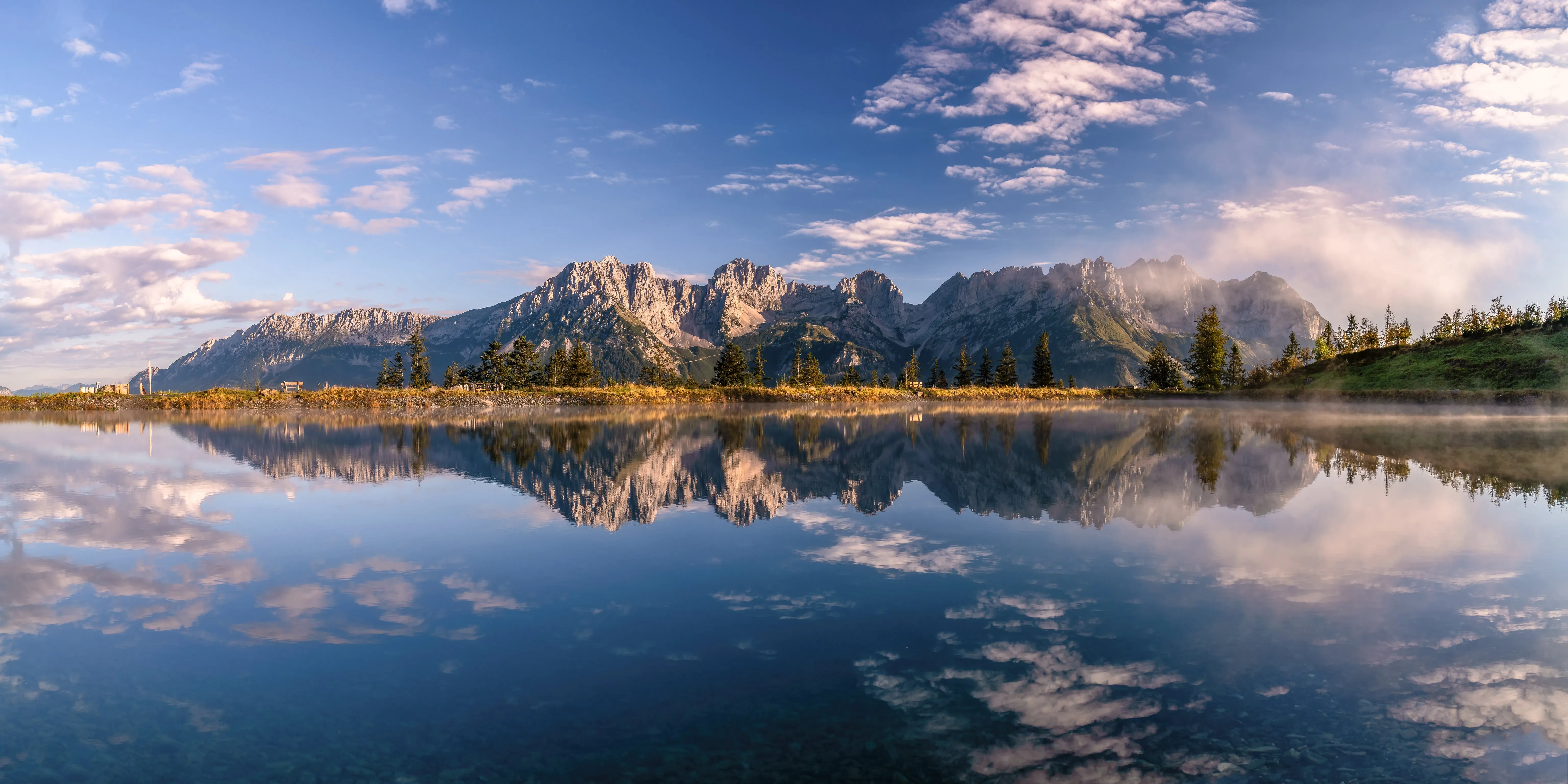 自然 景观 山脉 云 天空 水 树木 倒影 岩石 4K壁纸