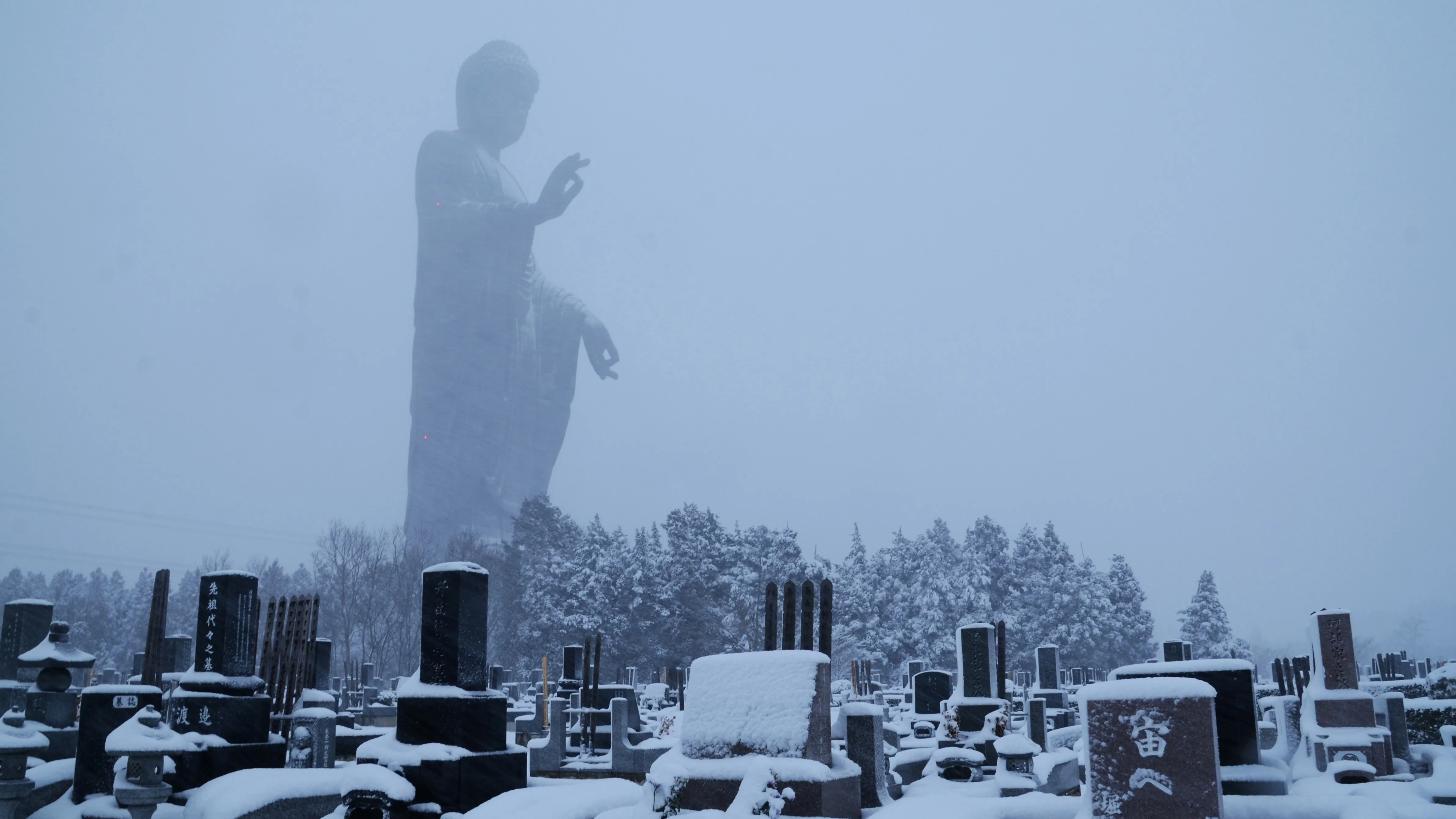 佛像 雕像 墓碑 雪 电脑壁纸 4K壁纸