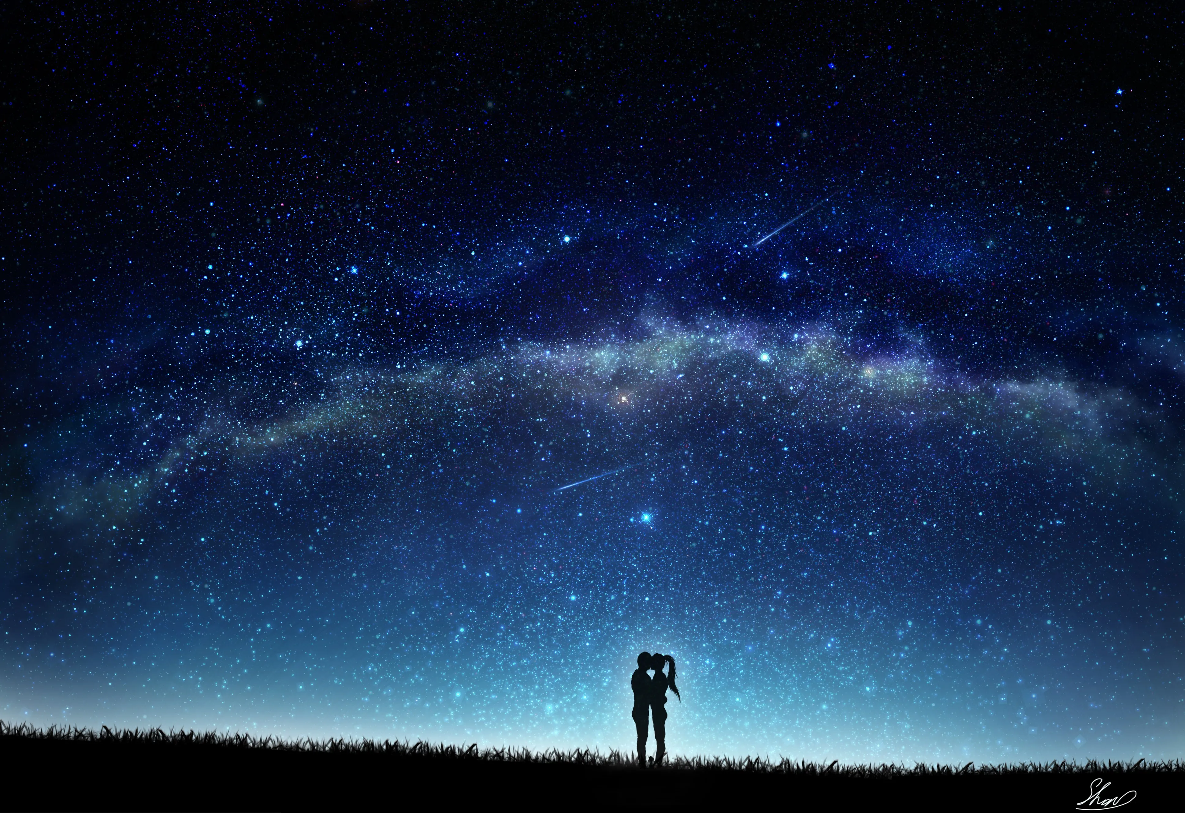情侣 AI艺术 动画 爱情 浪漫 接吻 幻想艺术 黄昏 灯光 夜晚 夜空 天空   电脑壁纸 4K壁纸