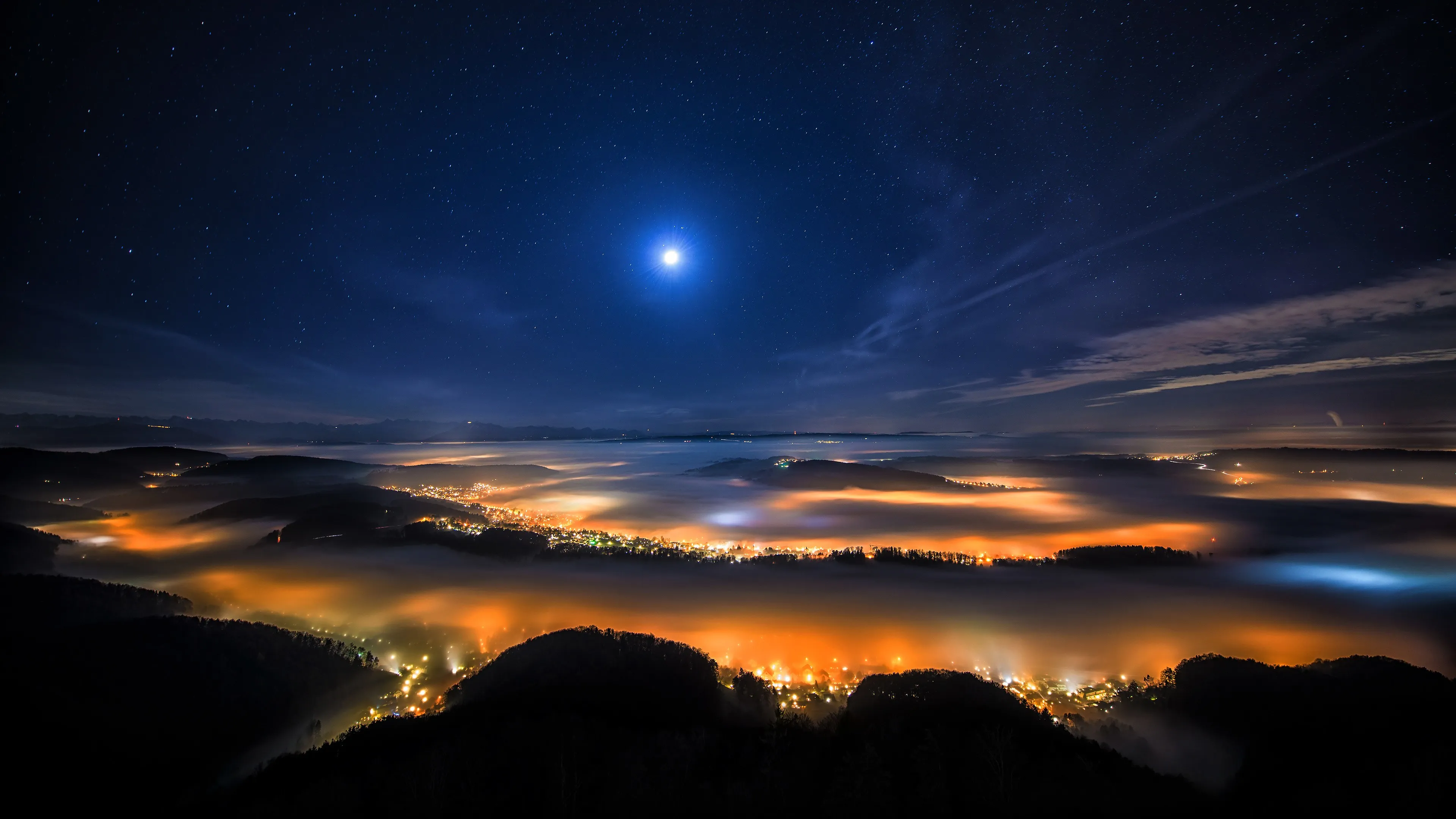 风景 山脉 自然 月亮 4K壁纸