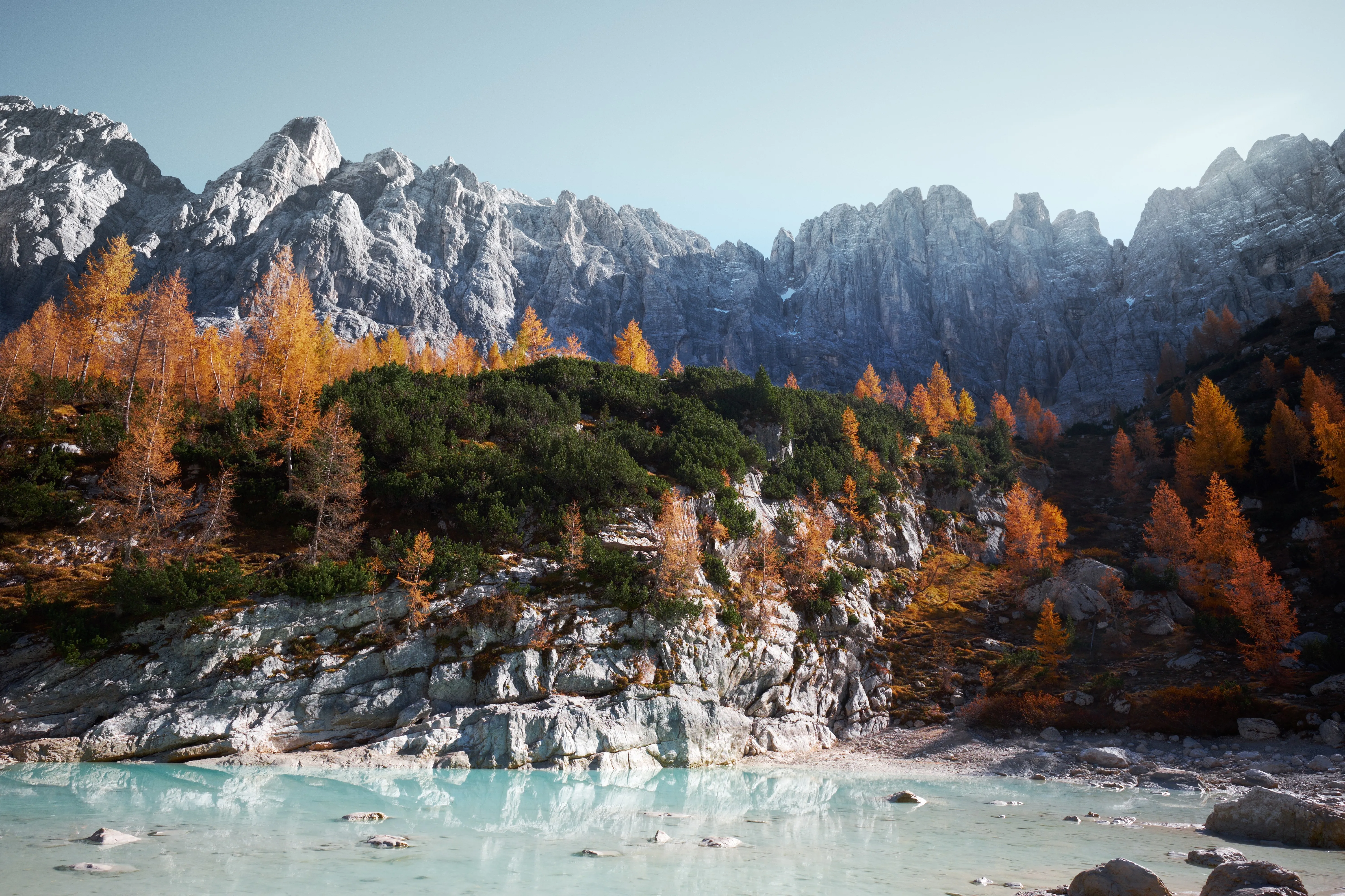 山脉 自然 湖泊 树木 岩石 天空 风景  4K壁纸