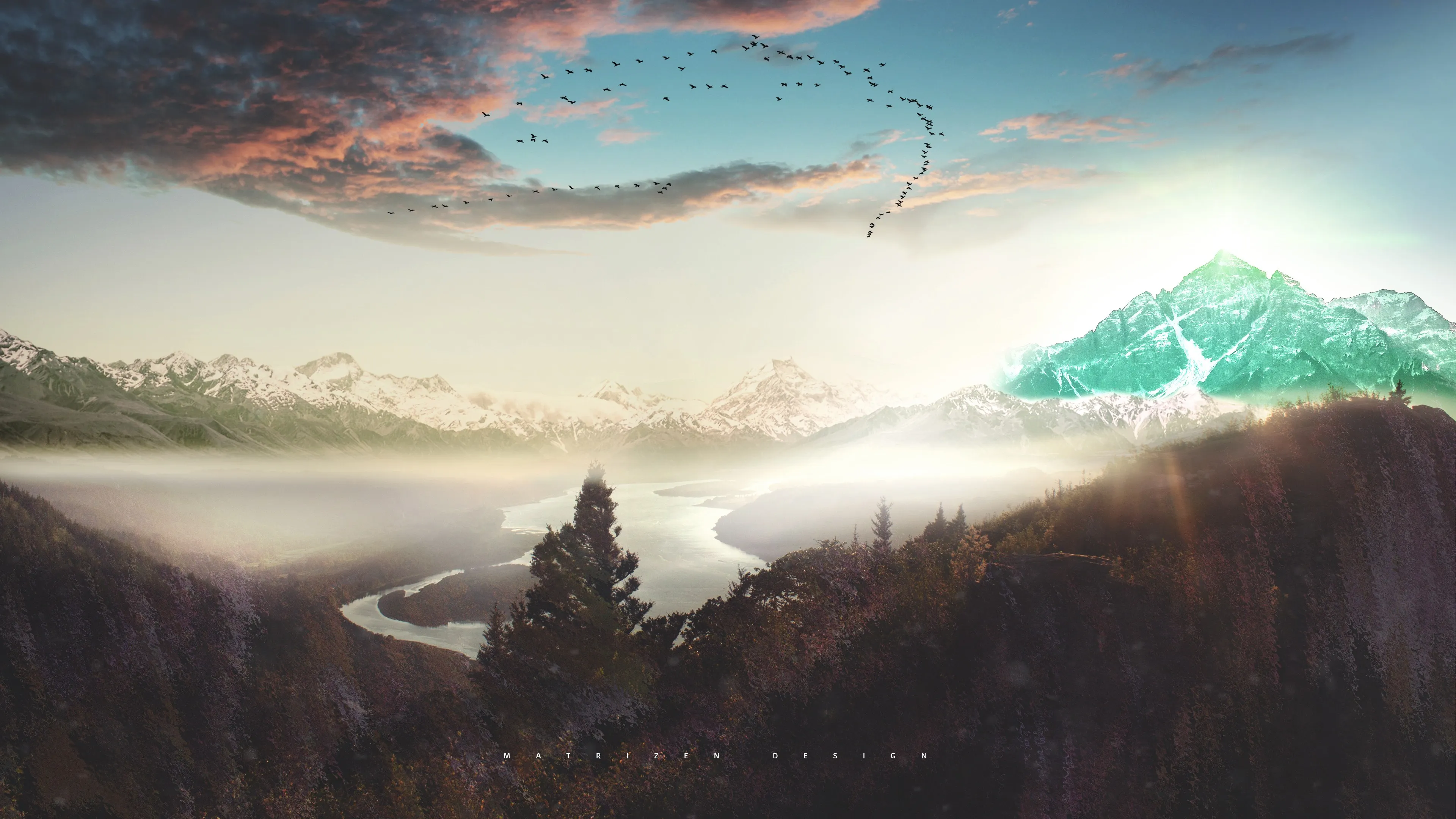 设计 照片 山 云 河 森林 风景 自然 雪 雾 日落 AI艺术 概念艺术 4K壁纸