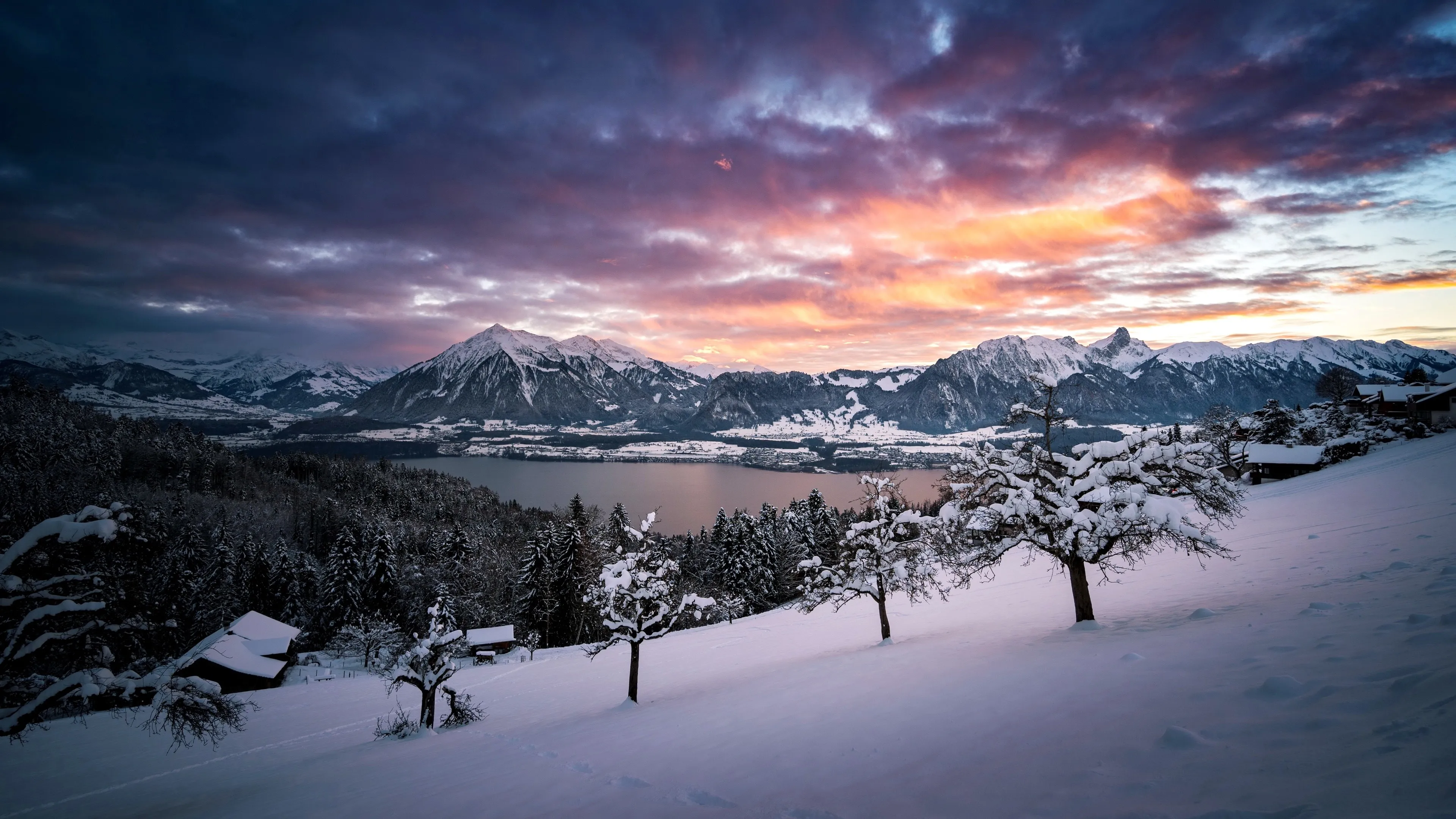 自然 冬天 山脉 寒冷 风景 雪峰 雪山 4K壁纸