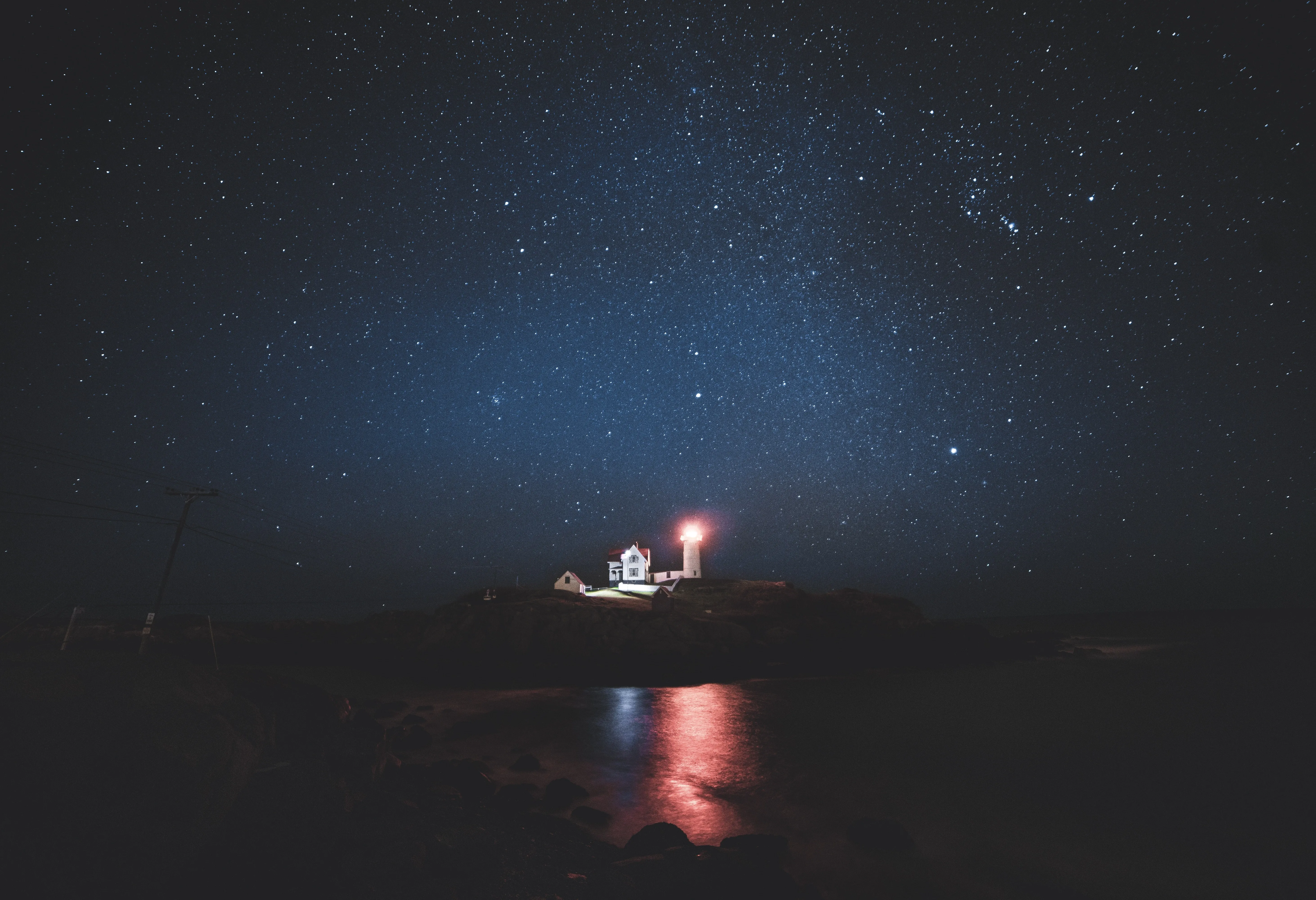 灯塔 大海 星夜 灯光 4K壁纸