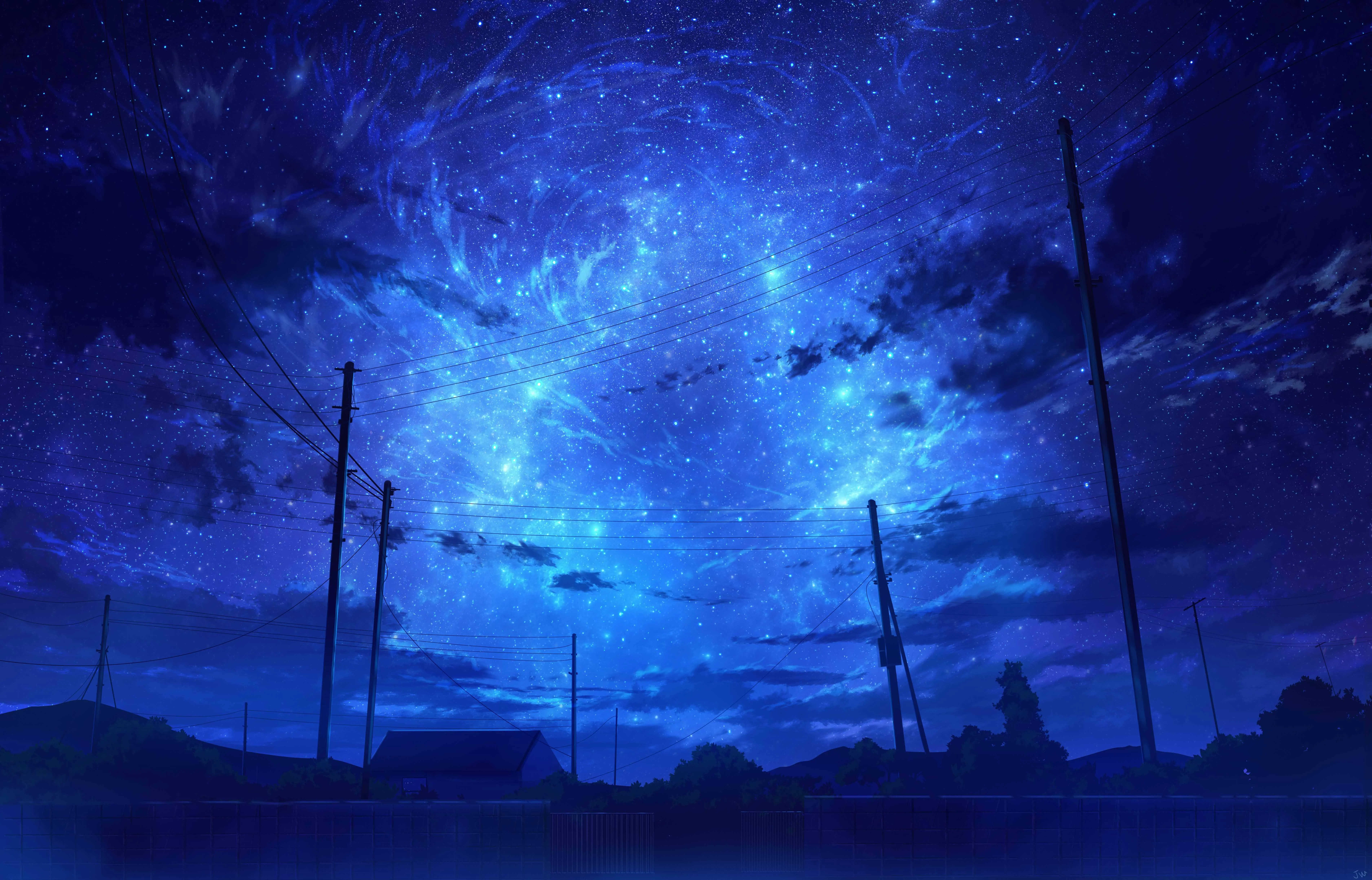 动漫 星夜 星星 夜晚 4K壁纸