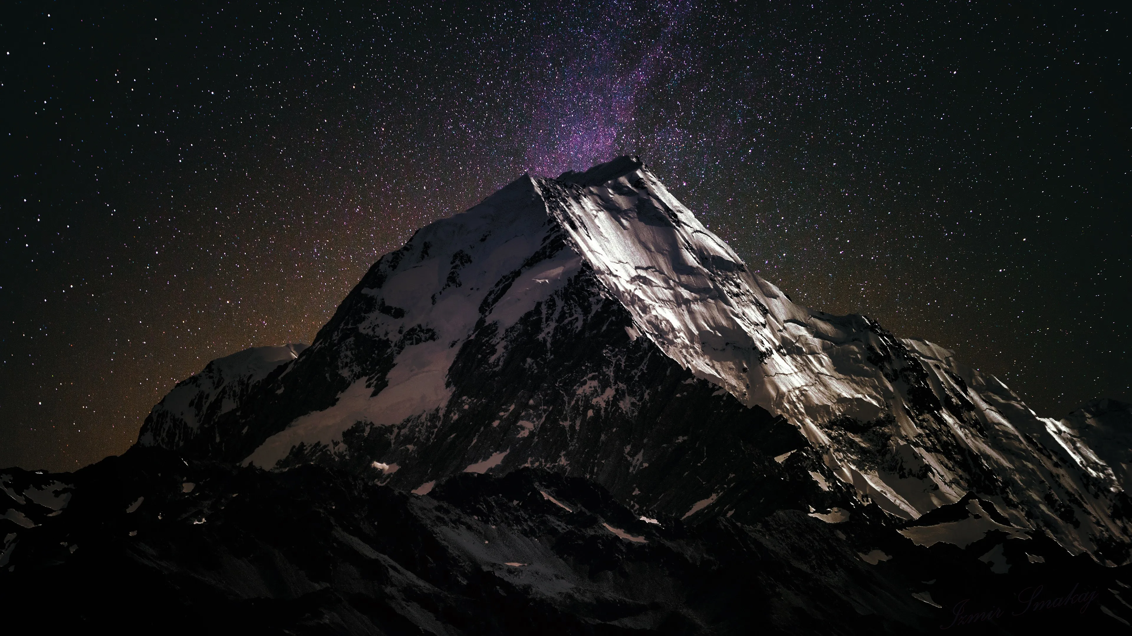风景 山脉 星星 晴朗 晴空 天空 4K壁纸