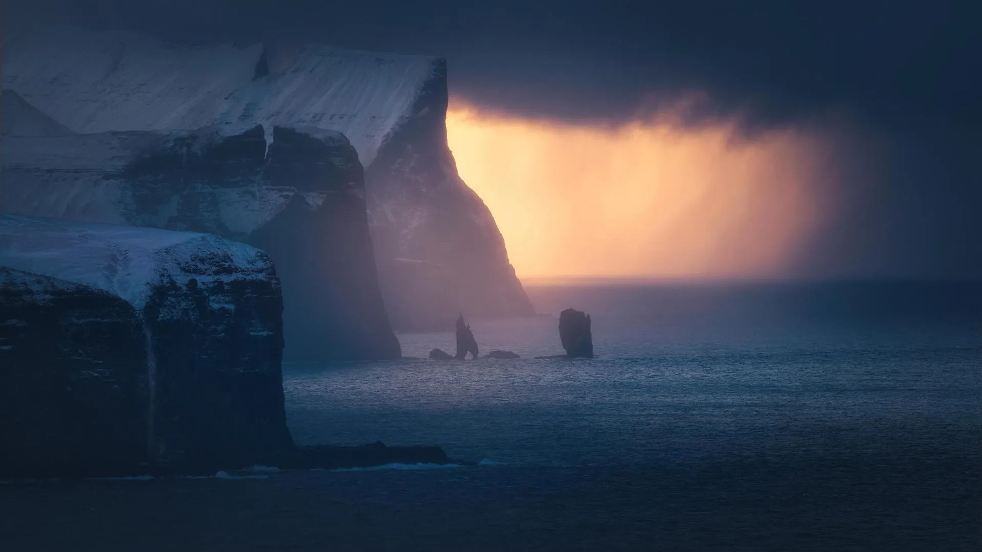法罗群岛 海洋 海岸 悬崖 冬天