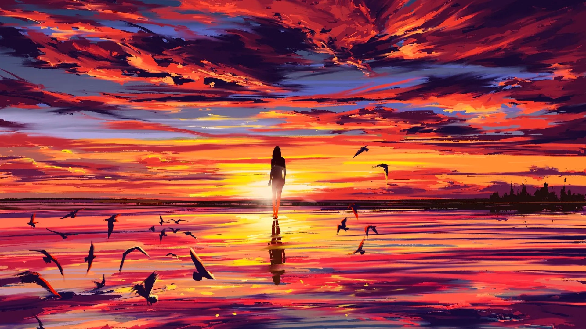 女人 芳贝 AI艺术 风景 日落