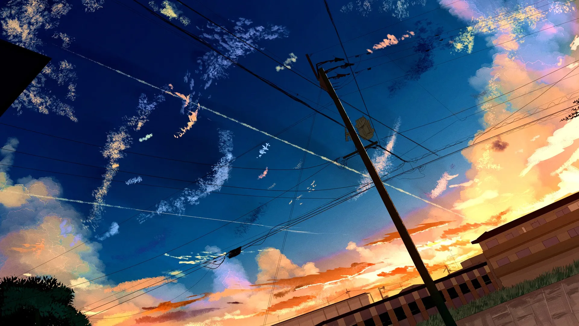 AI艺术 电线杆 云 日落 天空