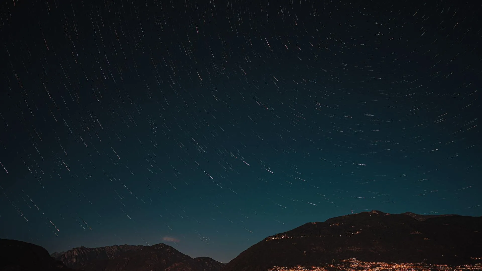 风景 城市灯光 繁星之夜 夜晚 山脉 自然