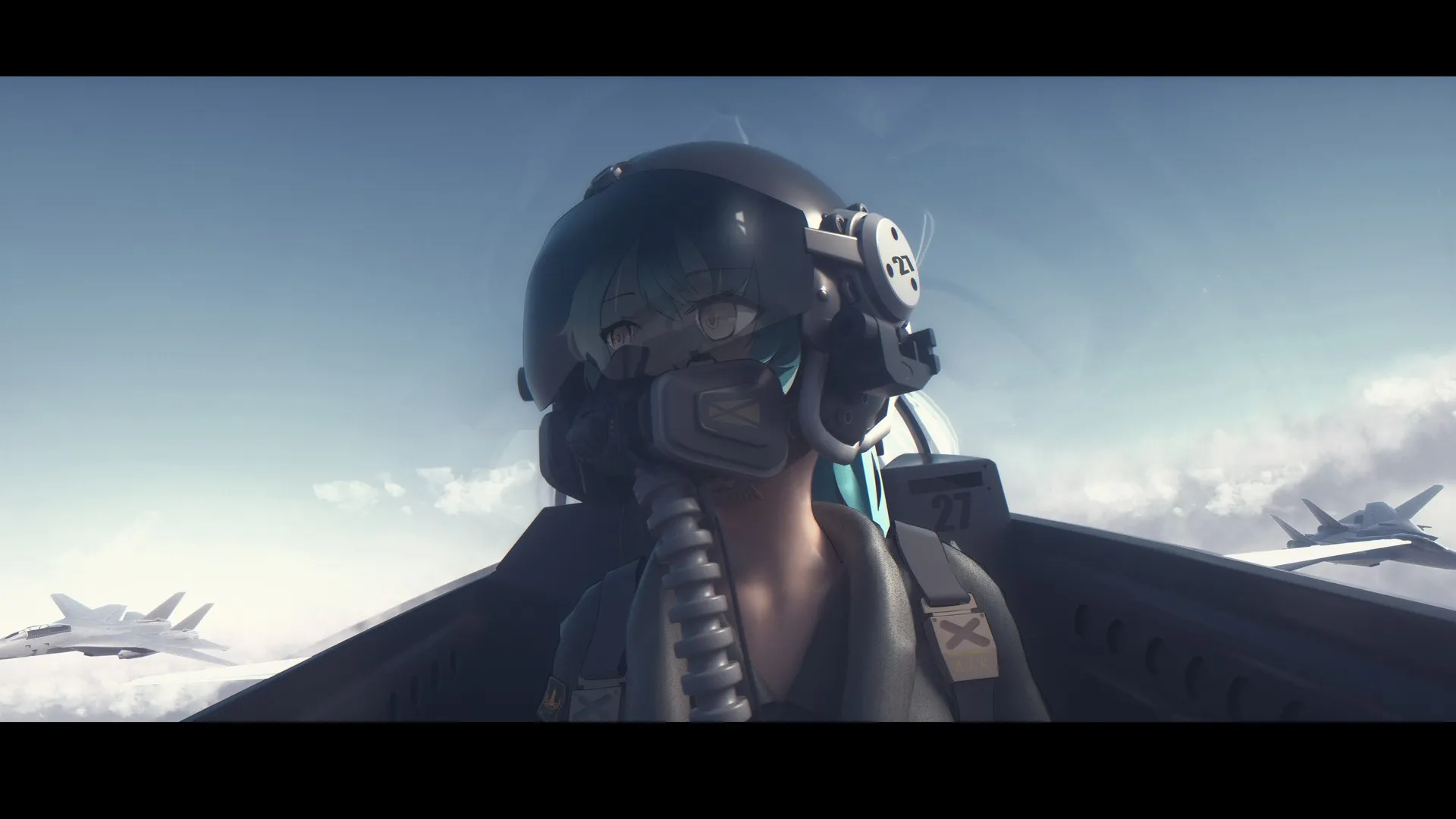 喷气式战斗机 飞机 头盔 动漫女孩 电脑壁纸 4K壁纸