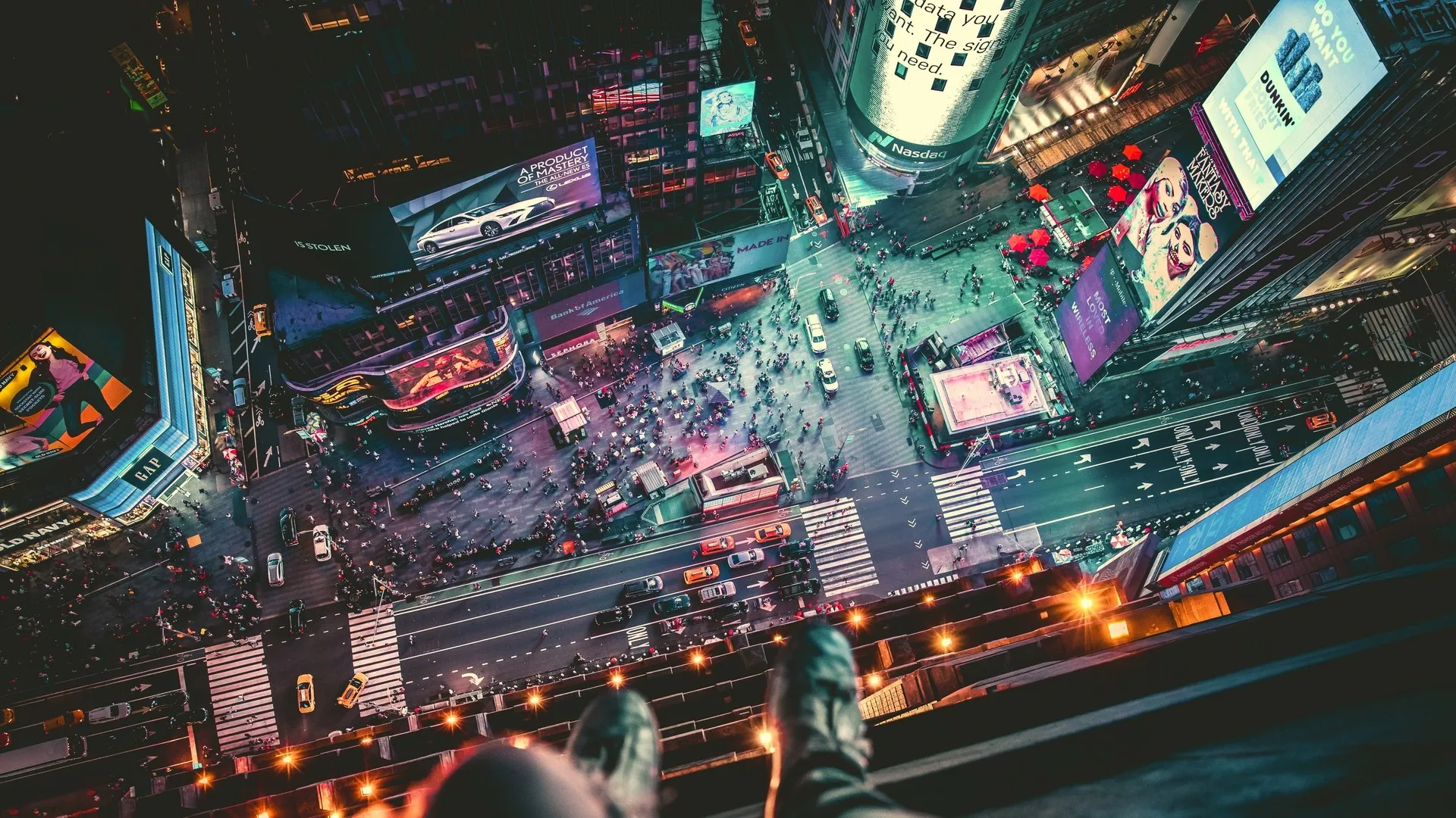纽约市 摩天大楼 交通 时代广场 路灯 顶视图 电脑壁纸 4K壁纸