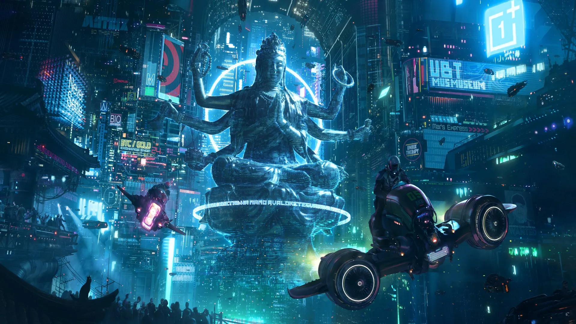 赛博朋克 雕像 车辆 科幻小说 AI艺术 电脑壁纸 4K壁纸