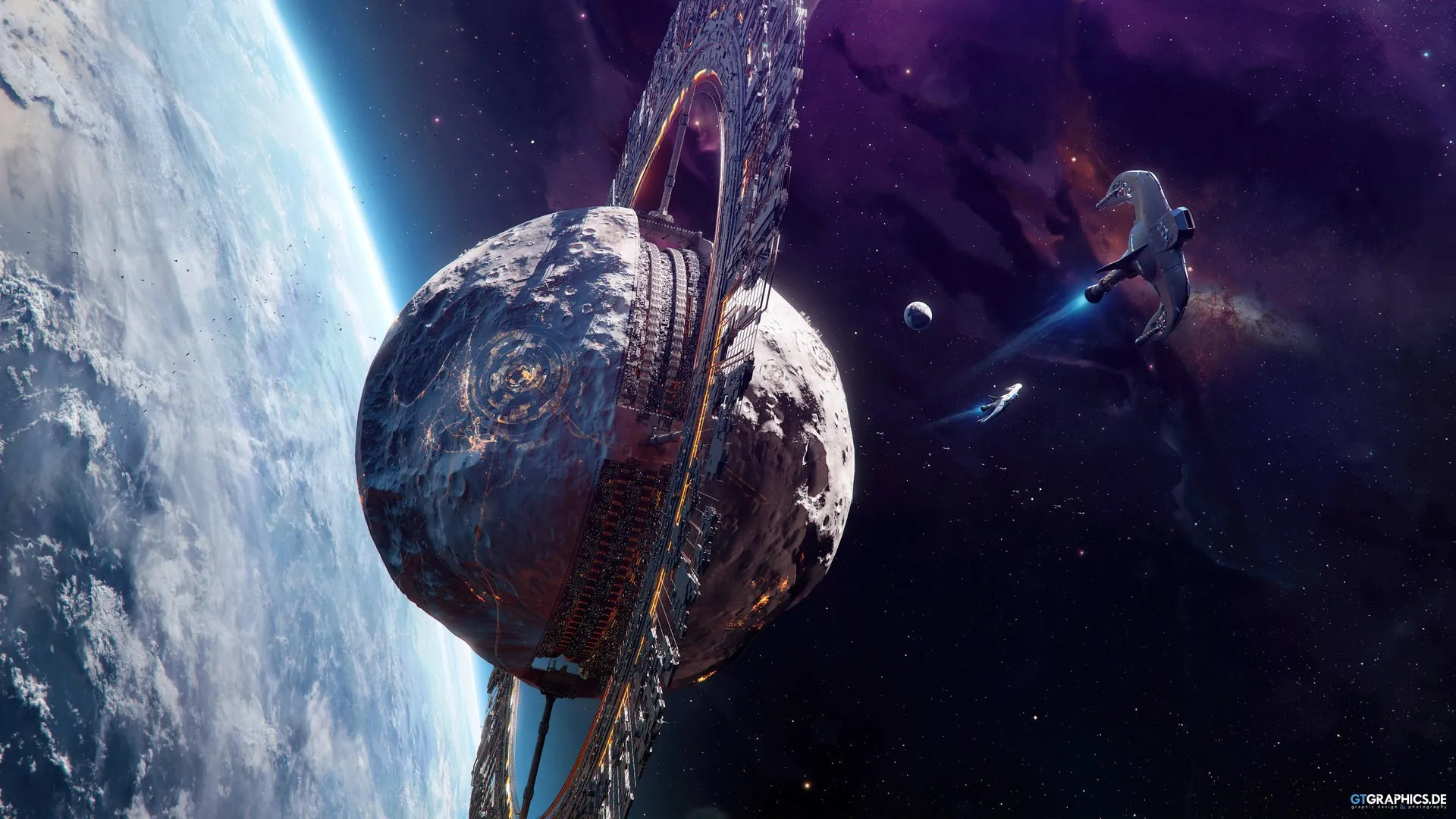 AI艺术 空间艺术 图片 插图 空间 行星 伽利 宇宙飞船 陨石 图形 电脑壁纸 4K壁纸