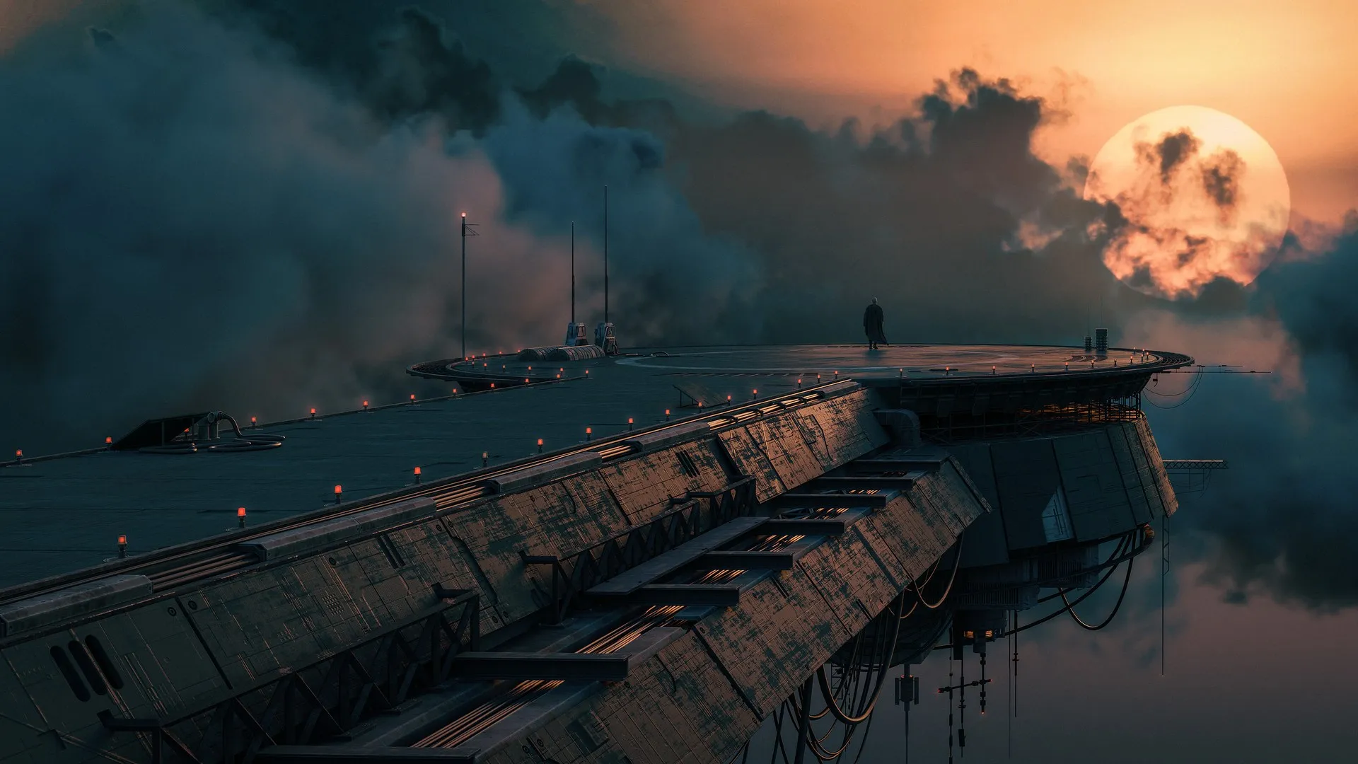 科幻 天桥 云彩 海角 未来主义 月亮